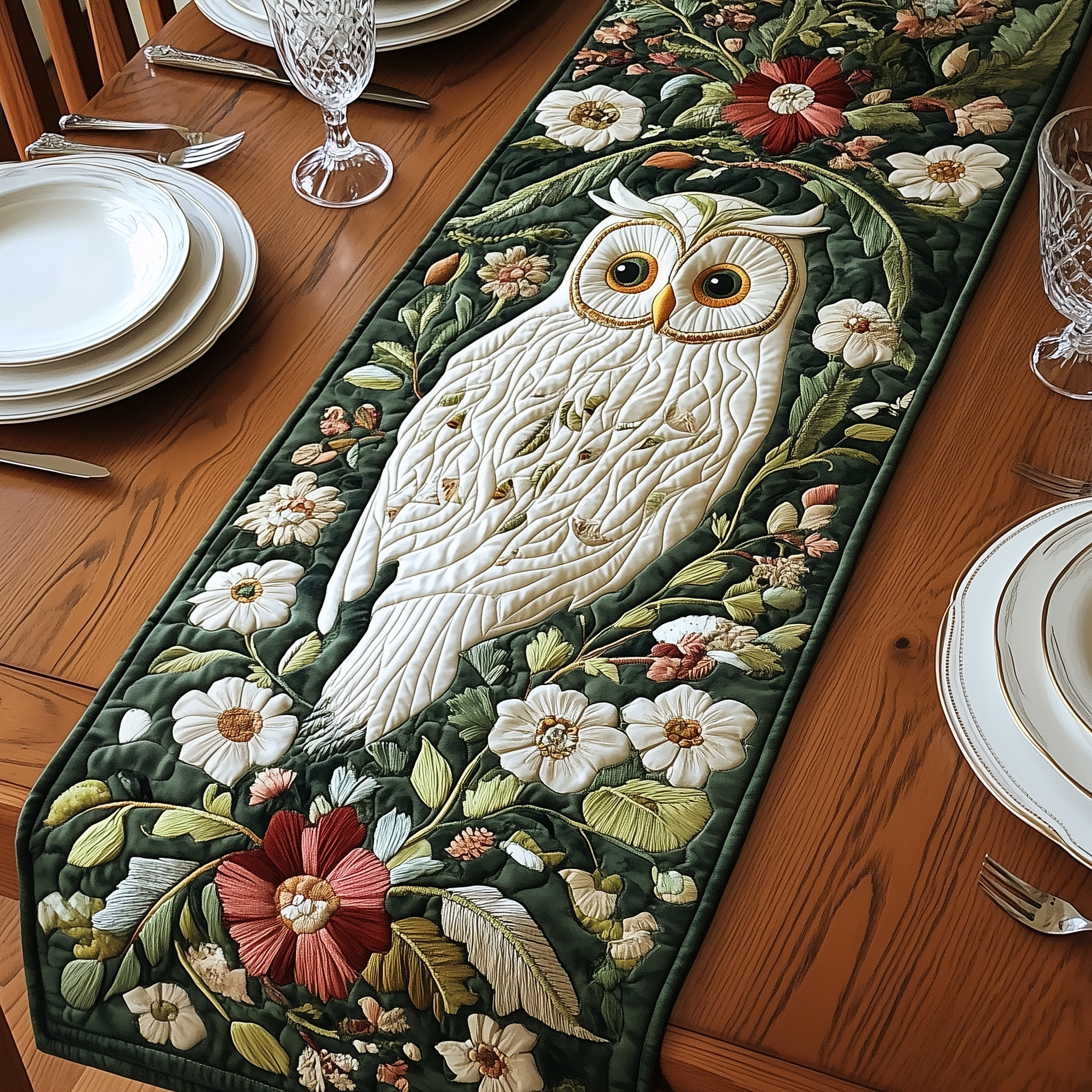 Floral Owl Quilted Table Runner Owl Presents For Ladies-1 Floral Owl Quilted Table Runner Owl Presents For Ladies-1