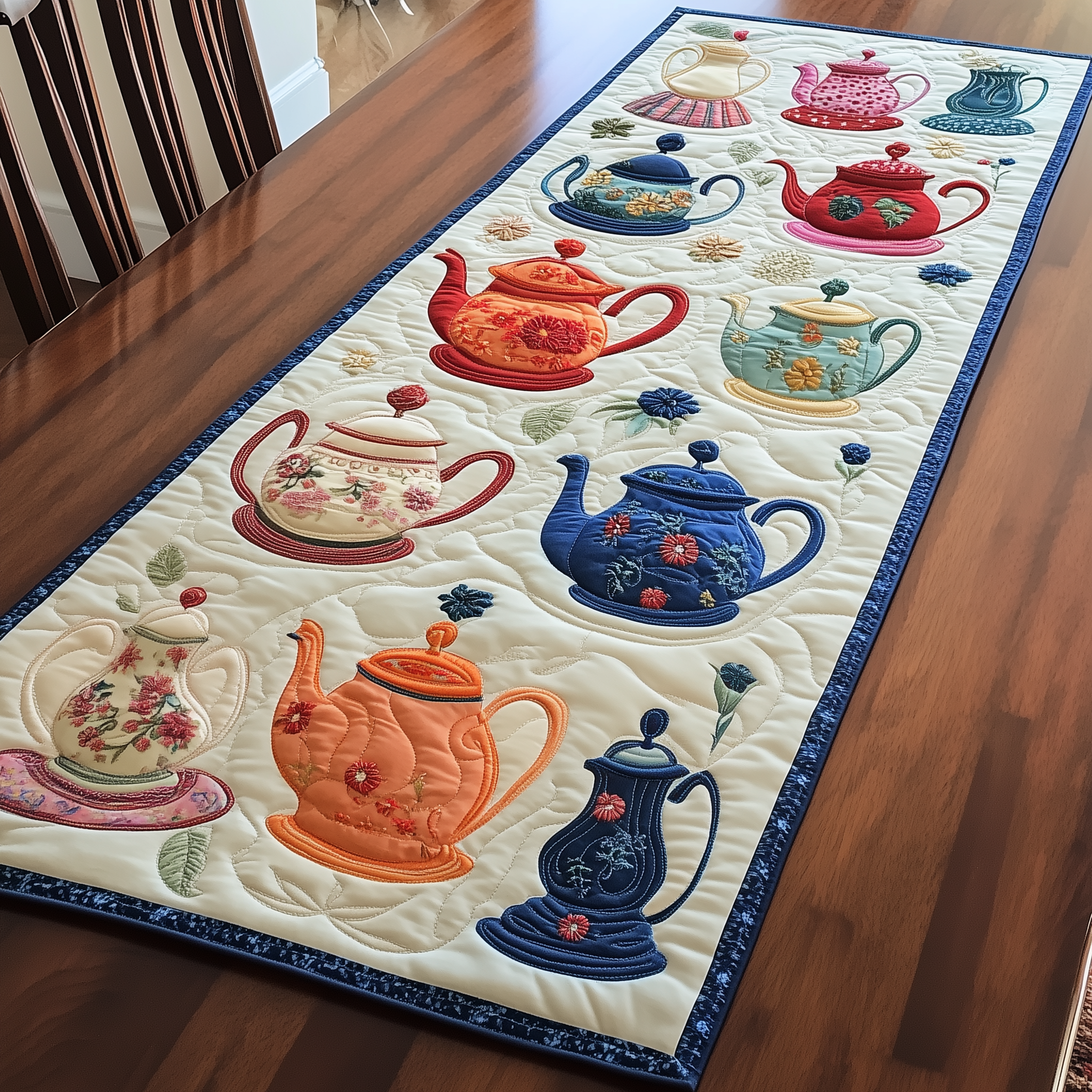 Floral Teapot Quilted Table Runner Christmas Gifts For Tea Drinkers For Women-1 Floral Teapot Quilted Table Runner Christmas Gifts For Tea Drinkers For Women-1