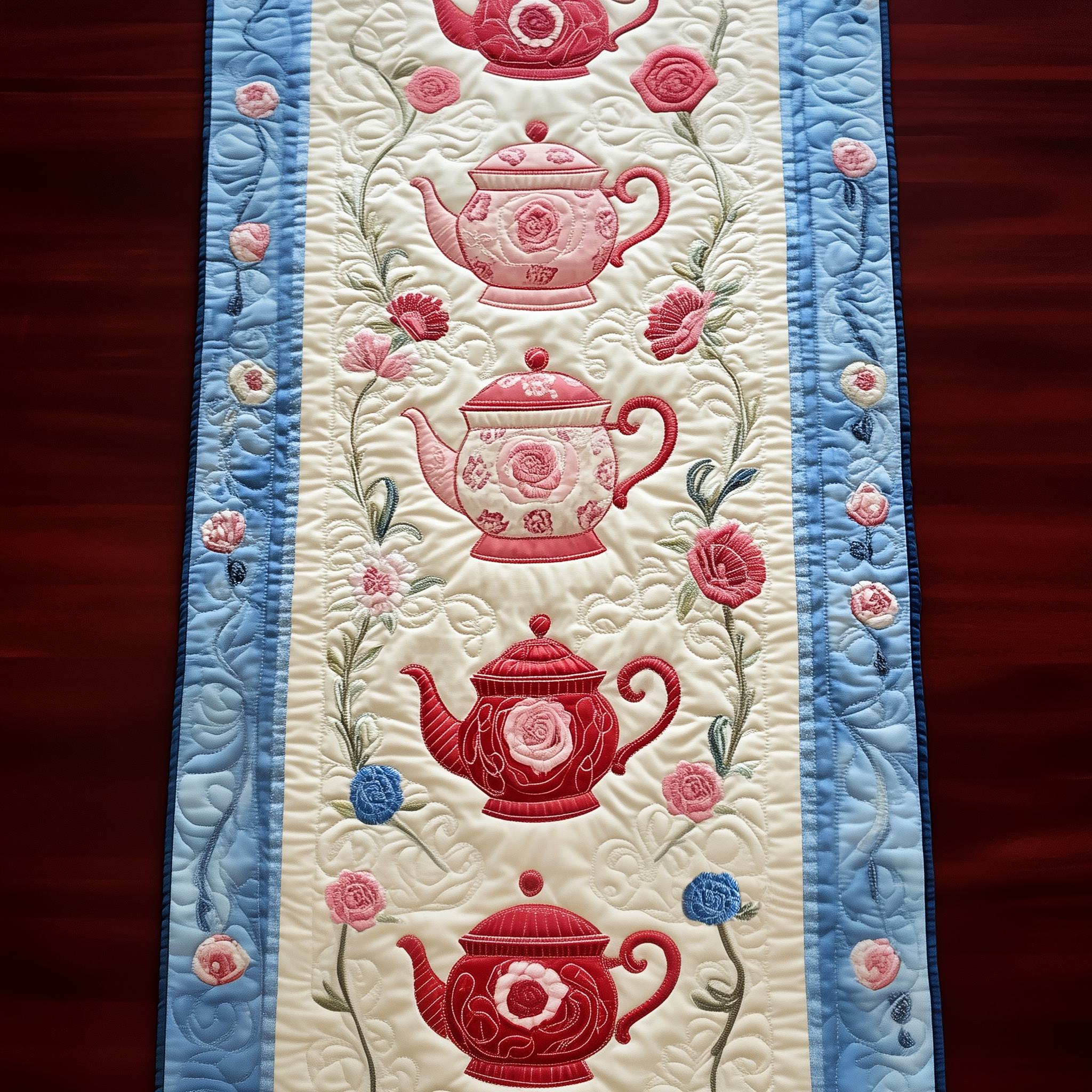 Floral Teapot Quilted Table Runner Tea Lovers Christmas Gifts For Couples Housewarning-1 Floral Teapot Quilted Table Runner Tea Lovers Christmas Gifts For Couples Housewarning-1