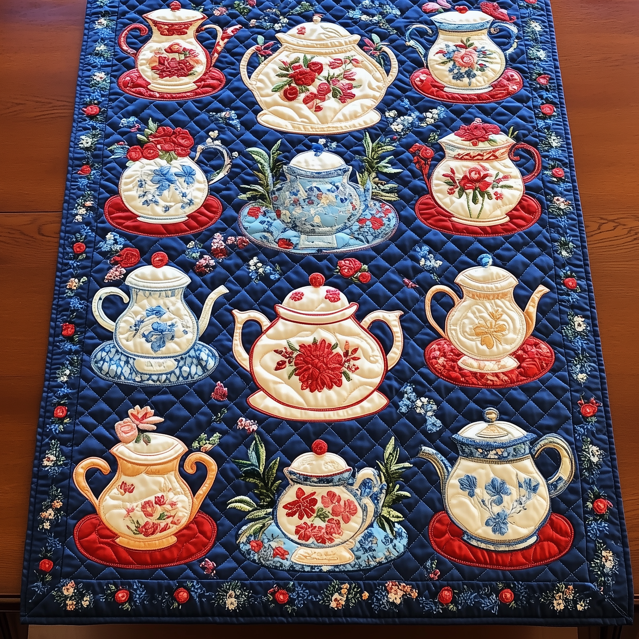 Floral Teapot Quilted Table Runner Themed Christmas Gifts For Tea Drinkers Lover-1 Floral Teapot Quilted Table Runner Themed Christmas Gifts For Tea Drinkers Lover-1