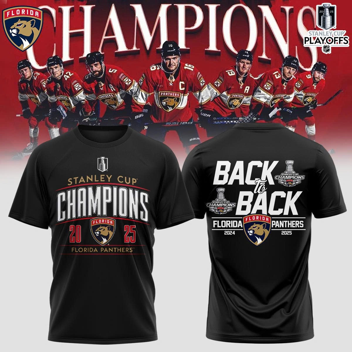 Florida Panthers Stanley Cup Champions 2024 2025 Shirt Back To Back NFL Merch Fan Apparel-1