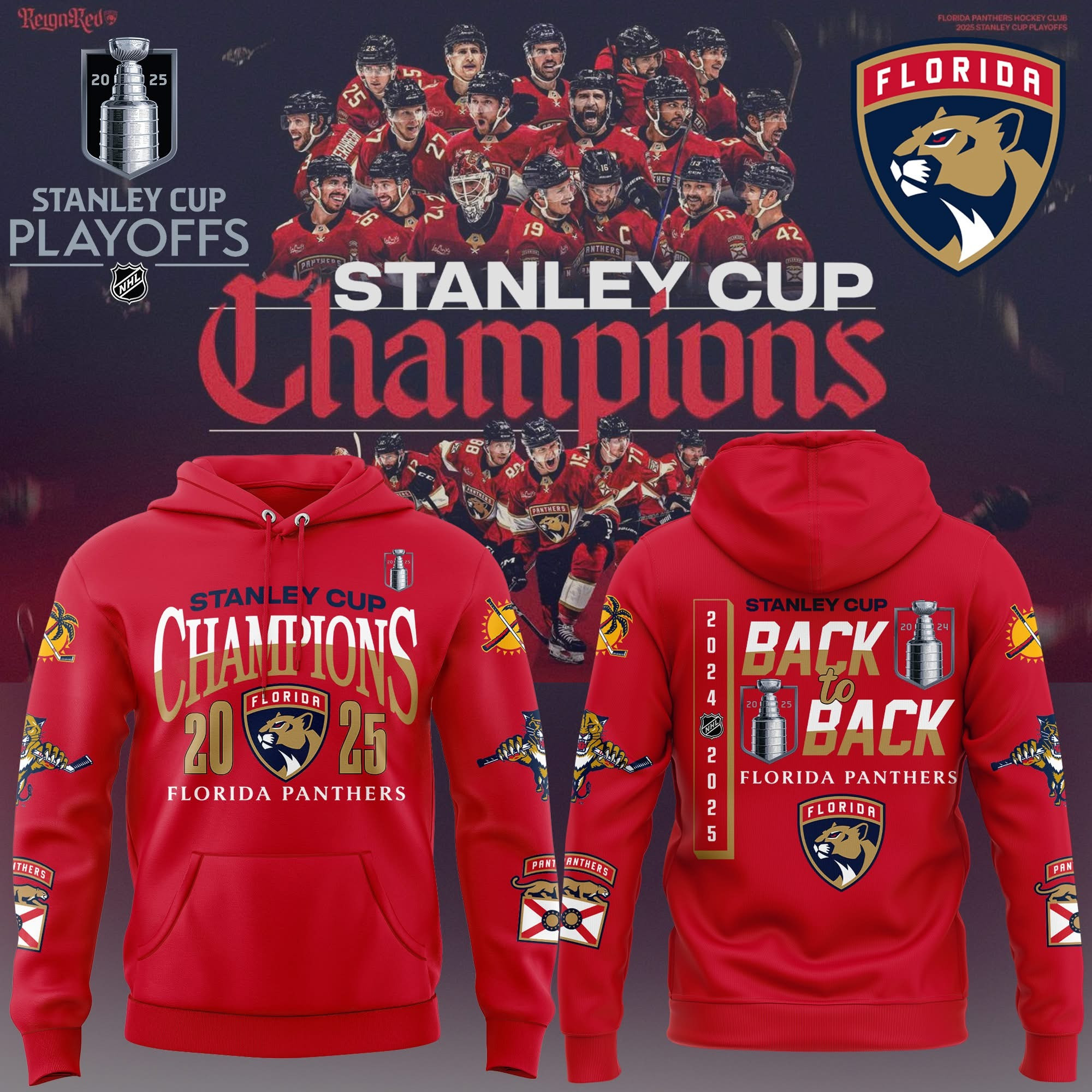 Florida Panthers Stanley Cup Champions 2025 Hoodie Back To Back Hockey Fan Apparel Awesome-1