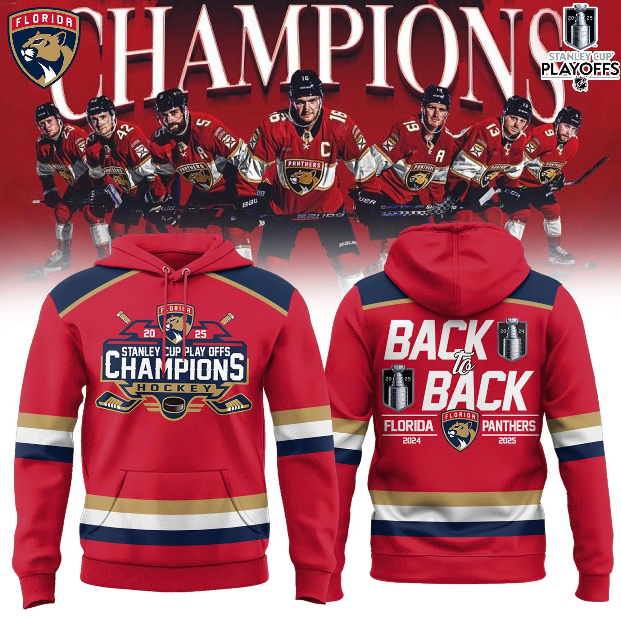 Florida Panthers Stanley Cup Champions 2025 Hoodie Back To Back NFL Merch For Hockey Lovers-1
