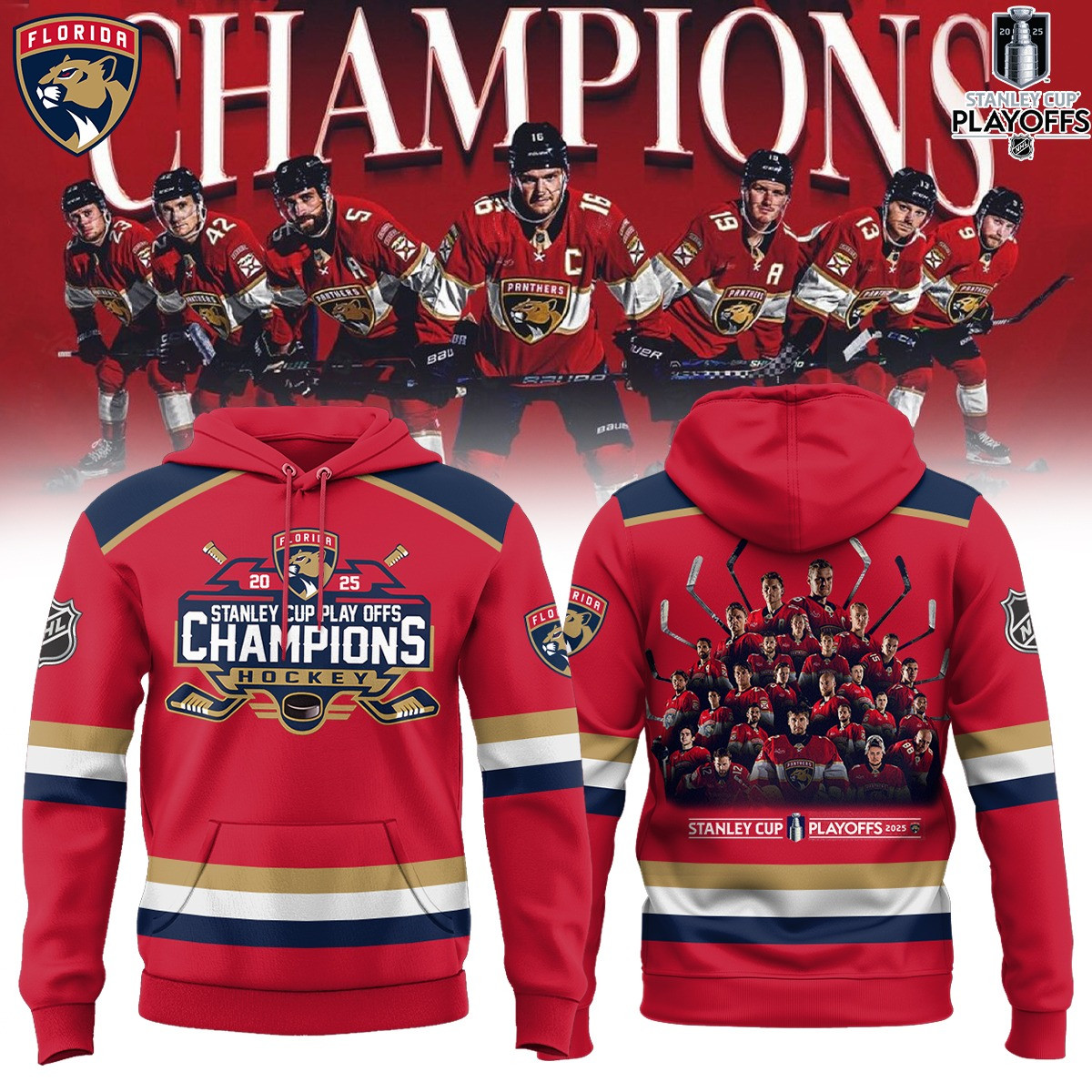 Florida Panthers Stanley Cup Champions 2025 Hoodie NFL Merch Hockey Fan Gear Apparel-1