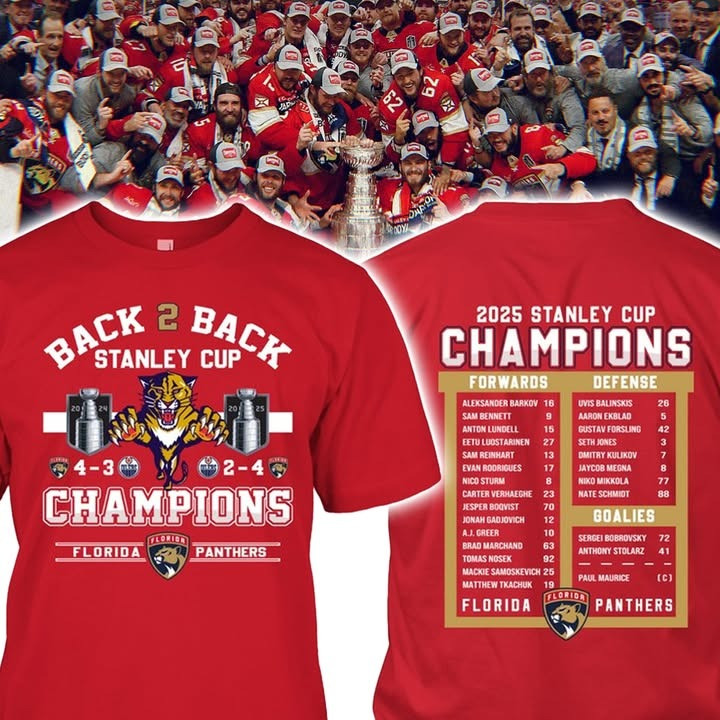 Florida Panthers Stanley Cup Champions 2025 T-Shirt Legends Hockey Fan Merch Back 2 Back-1