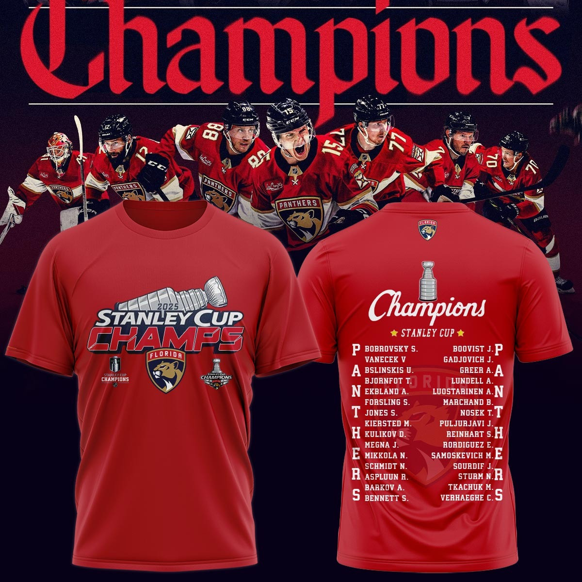 Florida Panthers Stanley Cup Champions 2025 T-Shirt NFL Merch Hockey Lovers Gifts For Men-1