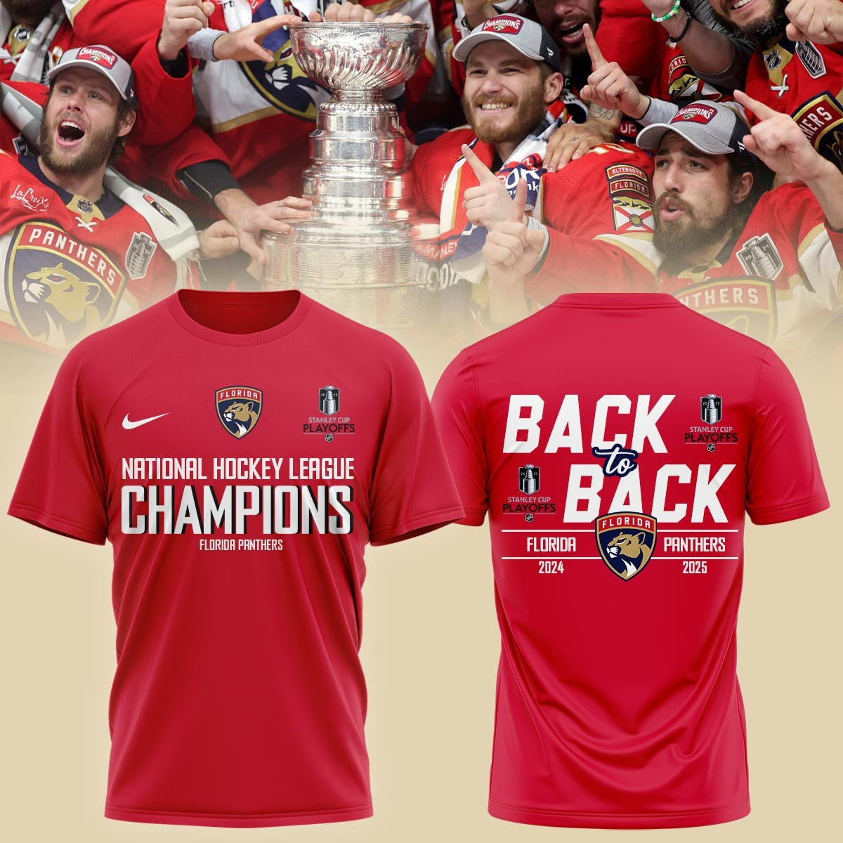 Florida Panthers Stanley Cup Playoffs Champions 2024-25 Shirt Back To Back NFL Merch Gifts-1