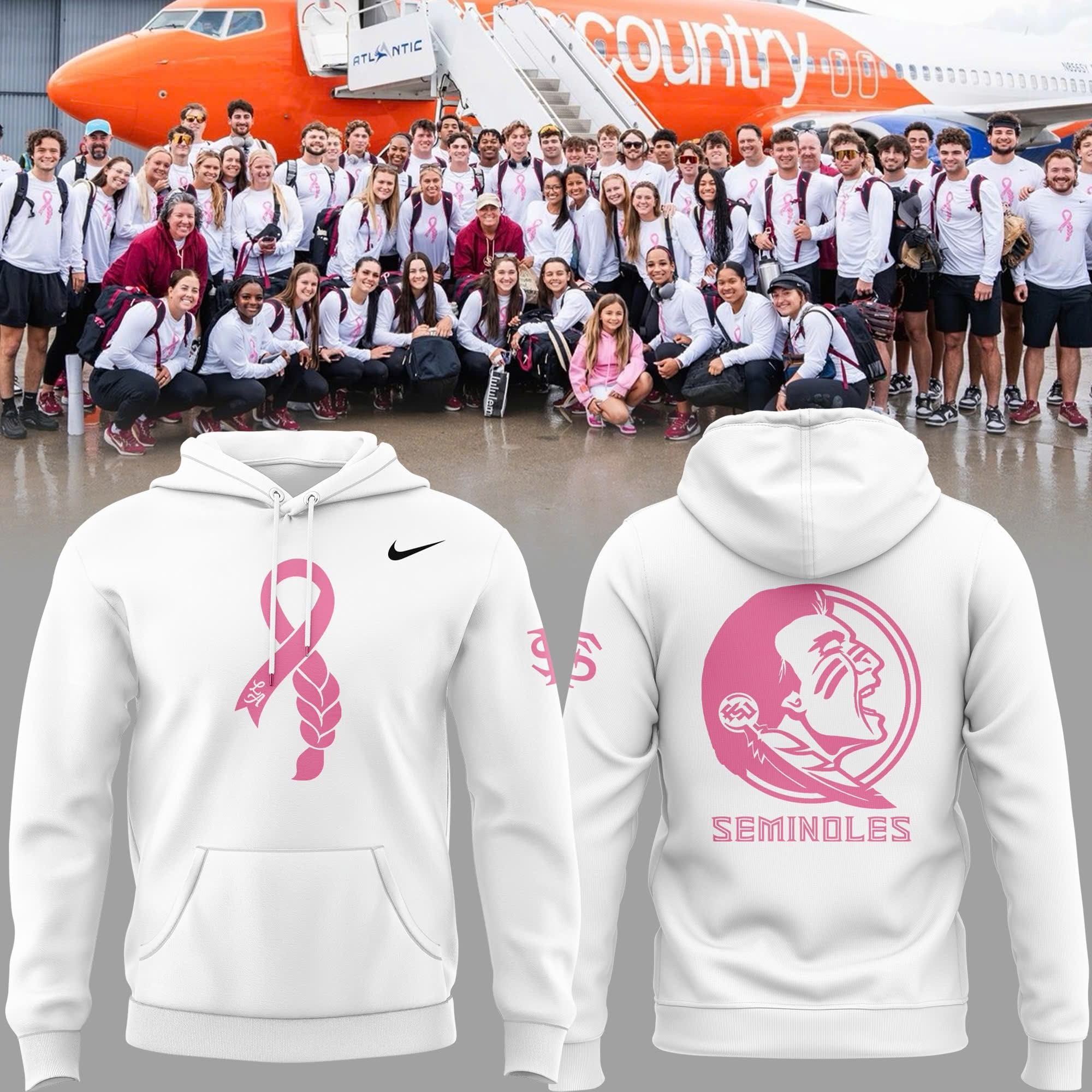 Florida State Seminoles Baseball Pink Ribbon Hoodie FSU Apparel Fan Gifts For Her-1