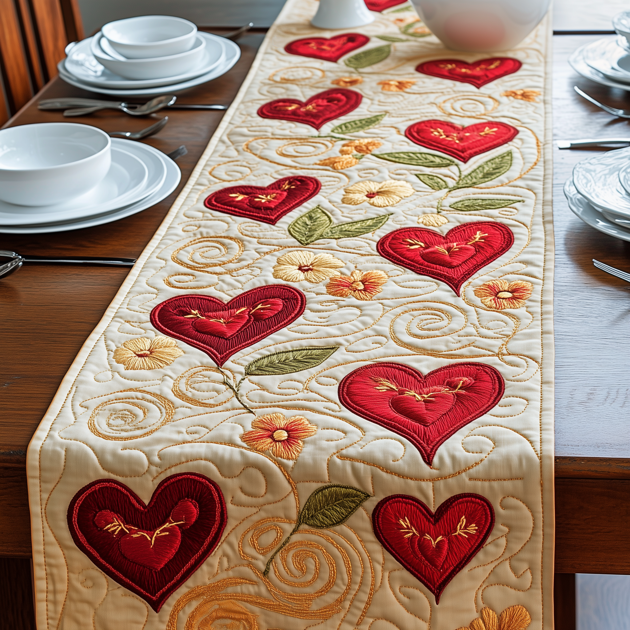 Flourishing Romance Quilted Table Runner Valentine Gift For Girlfriend-1 Flourishing Romance Quilted Table Runner Valentine Gift For Girlfriend-1