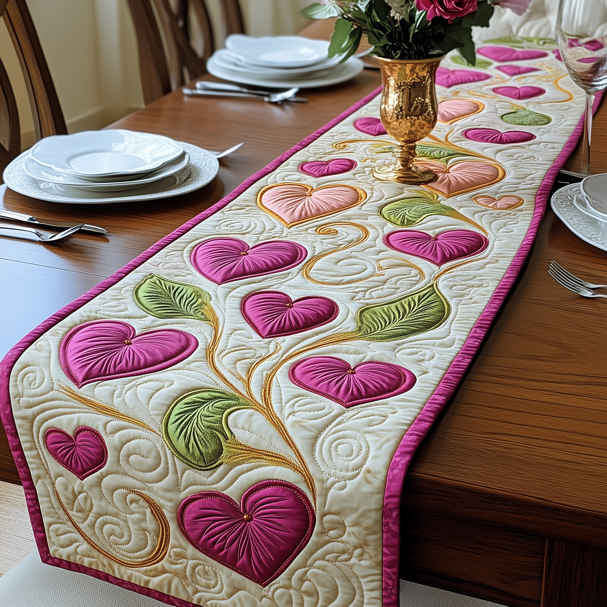 Flourishing Romance Quilted Table Runner Valentines Day Presents For Her-1 Flourishing Romance Quilted Table Runner Valentines Day Presents For Her-1