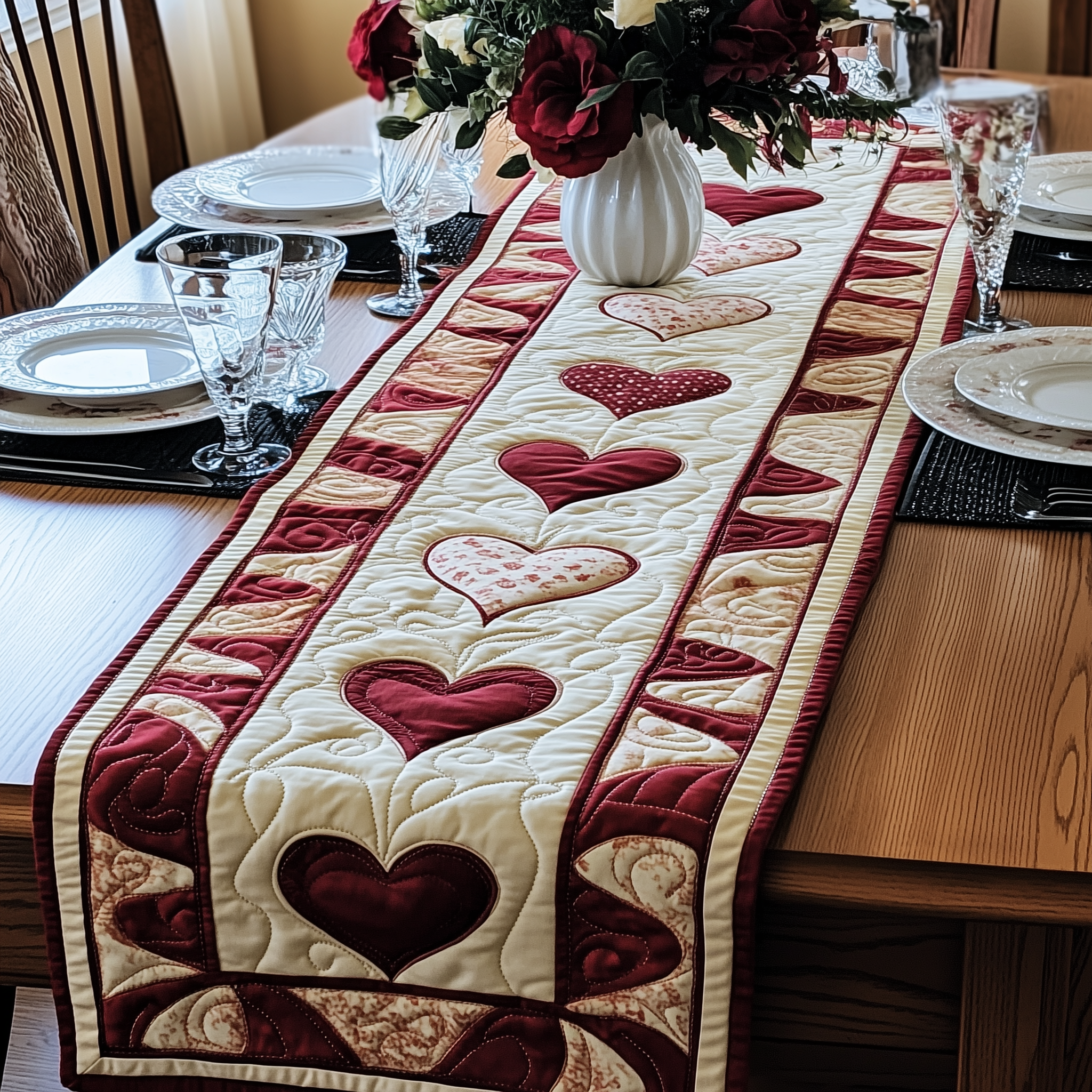 Flourishing Romance Quilted Table Runner Valentines For Men-1 Flourishing Romance Quilted Table Runner Valentines For Men-1