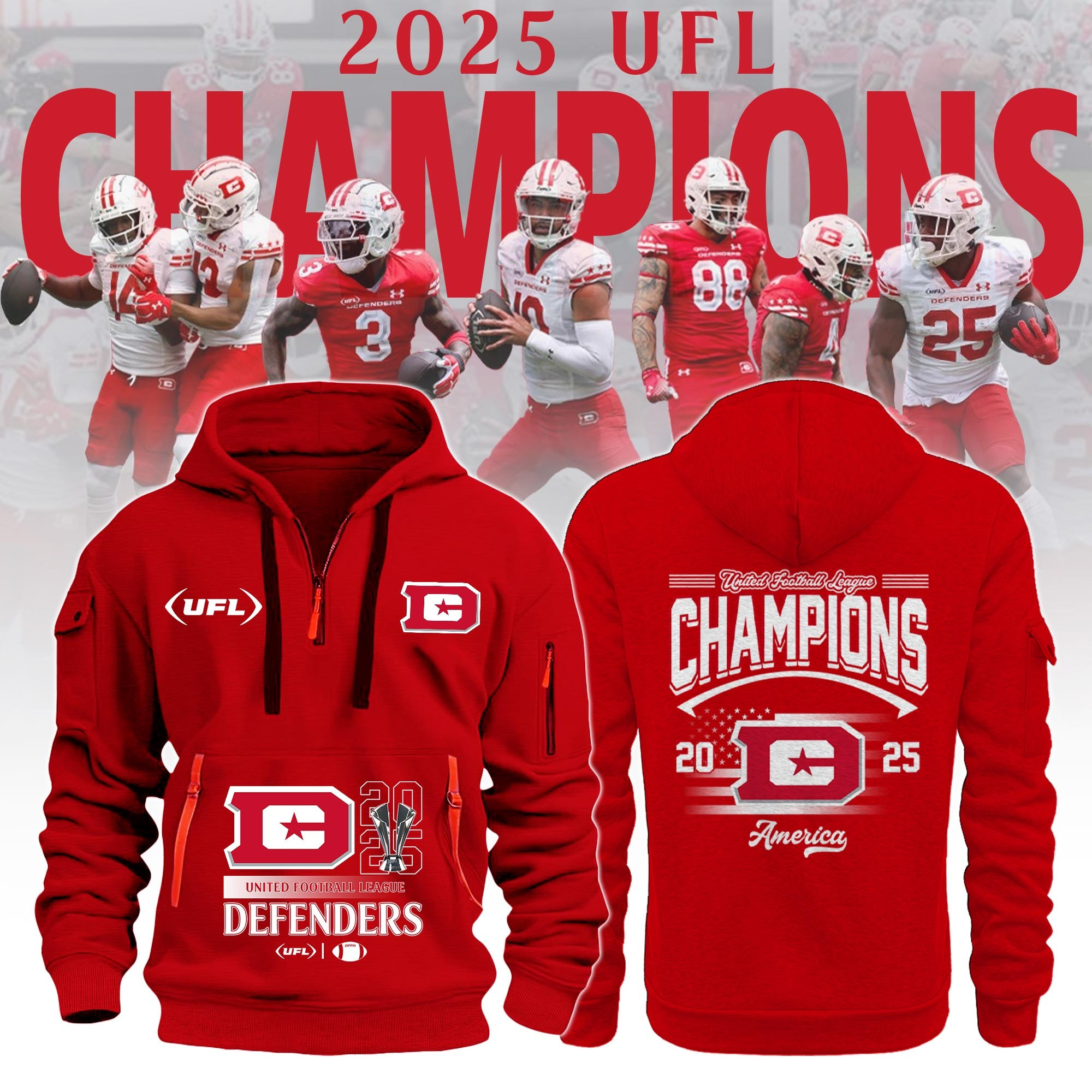 Fontaines DC Defenders United Football League Champions Quarter Zip Hoodie 2025 Fan Gifts-1