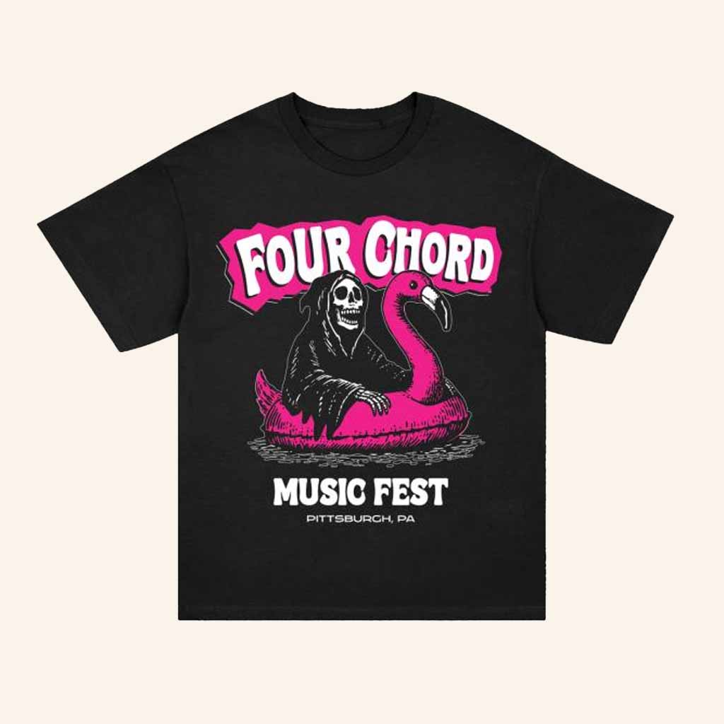 Four Chord Music Festival Merch Flamingo Reaper Shirt Cool Gifts For Music Lovers-1