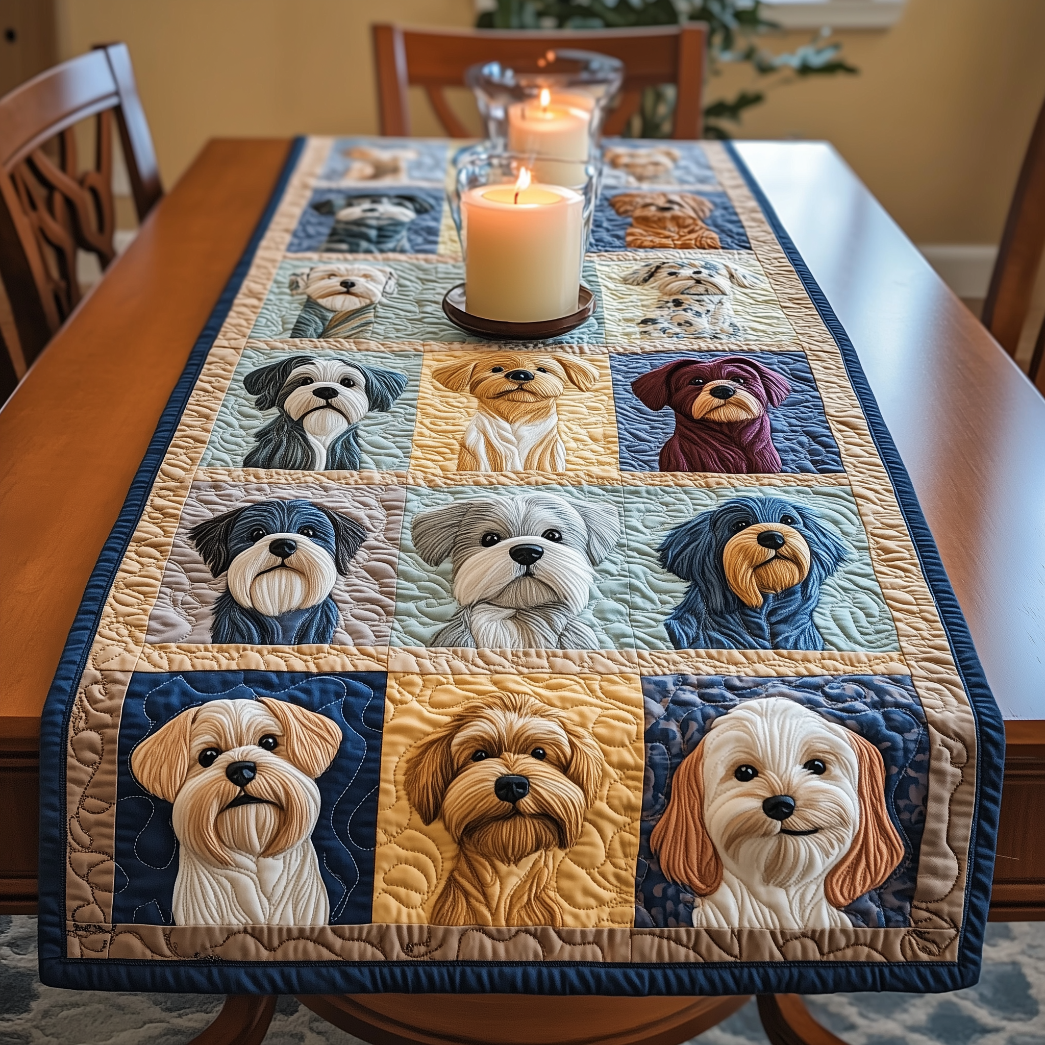 Furry Friends Feast Quilted Table Runner Holiday Dining Christmas Table Runner Xmas Indoor Decorations Gifts-1