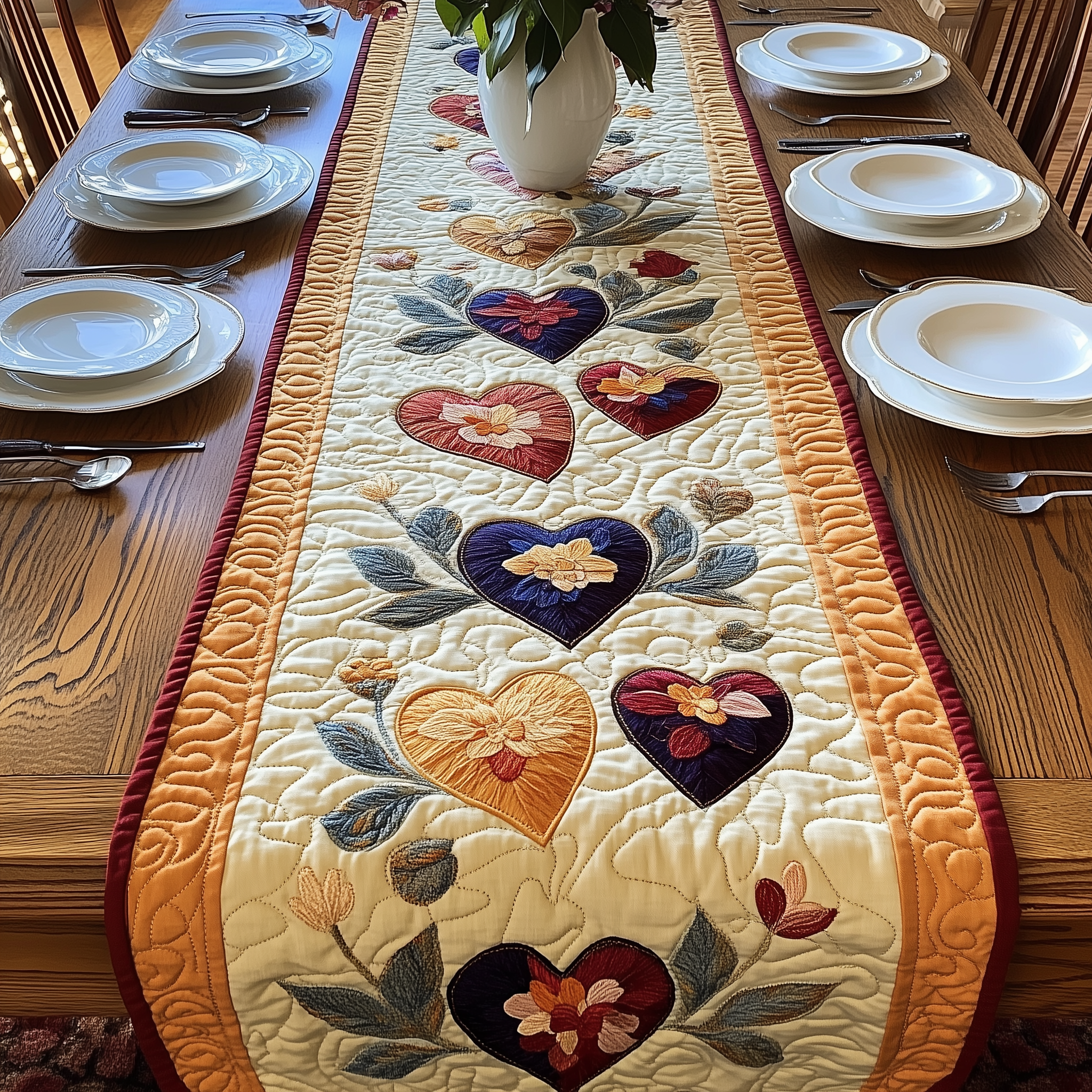 Garden of Love Quilted Table Runner Family Valentine Day Presents-1 Garden of Love Quilted Table Runner Family Valentine Day Presents-1