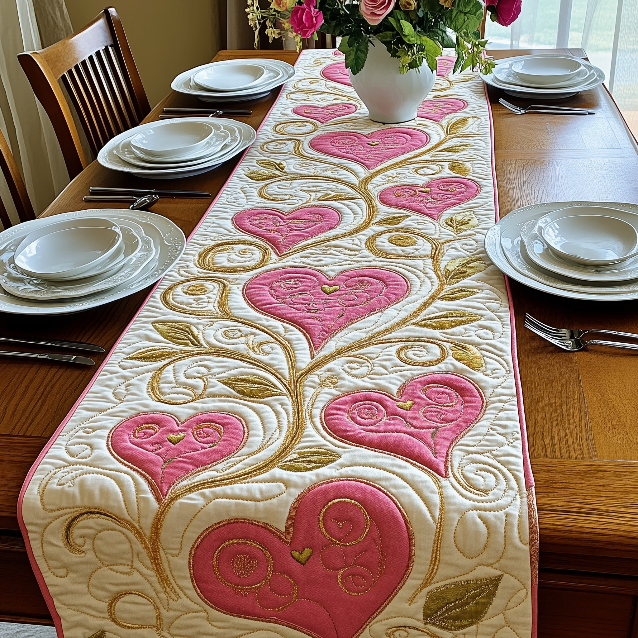 Garden of Love Quilted Table Runner Valentine Day Gifts For Family-1 Garden of Love Quilted Table Runner Valentine Day Gifts For Family-1