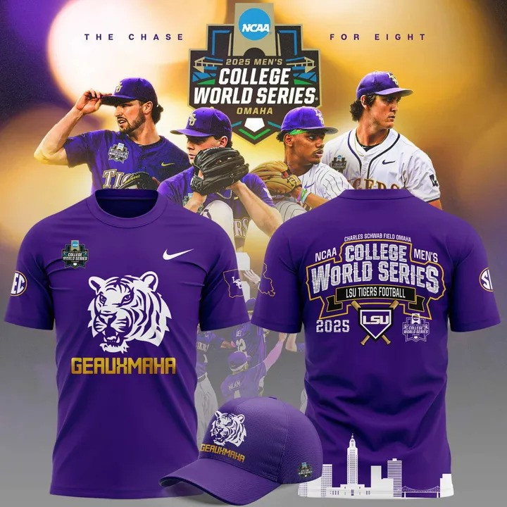 Geauxmaha Shirt Hat Purple LSU Tigers NCAA Men's College World Series 2025 Fan Gear Merch-1