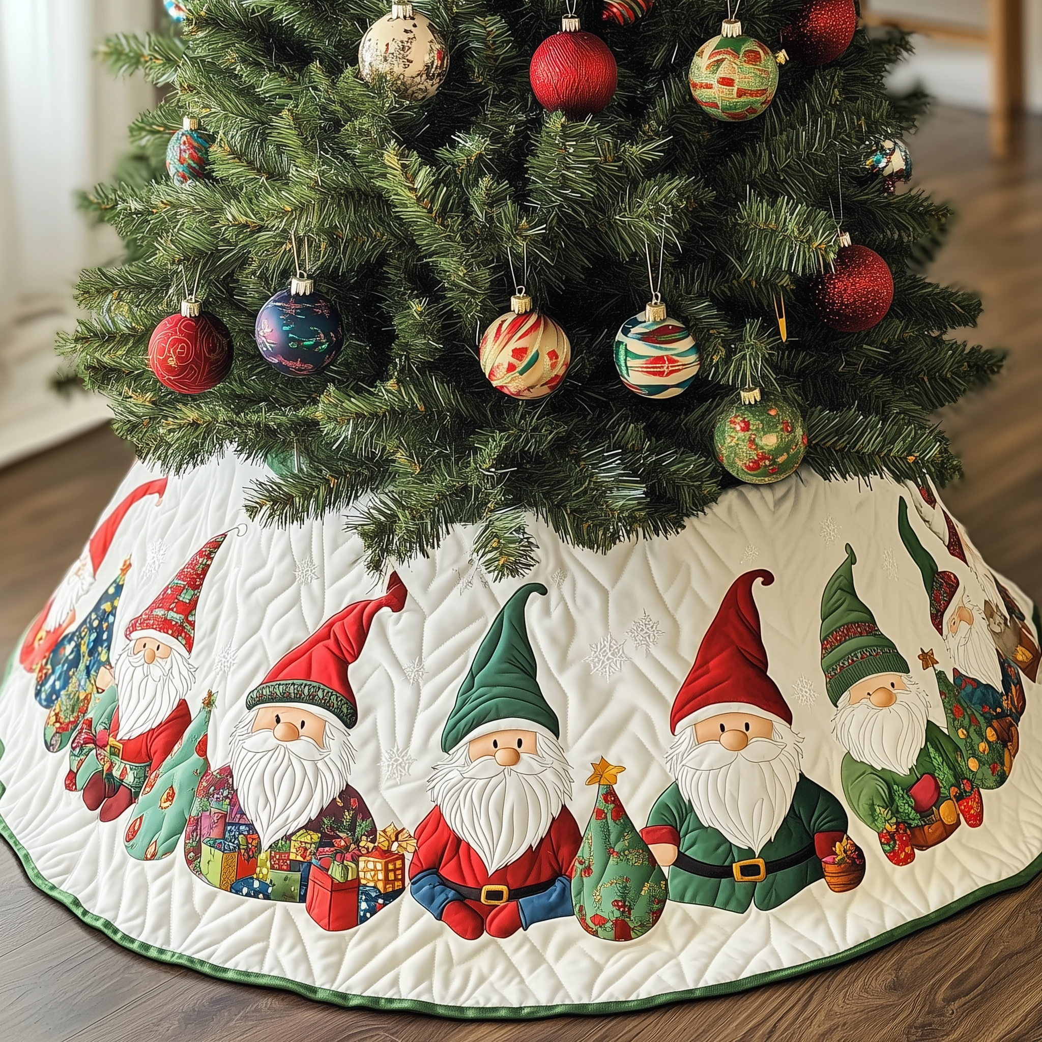 Gnome Quilted Tree Skirt Xmas Tree Surround Gnome Indoor Christmas Decorations Gifts-1 Gnome Quilted Tree Skirt Xmas Tree Surround Gnome Indoor Christmas Decorations Gifts-1