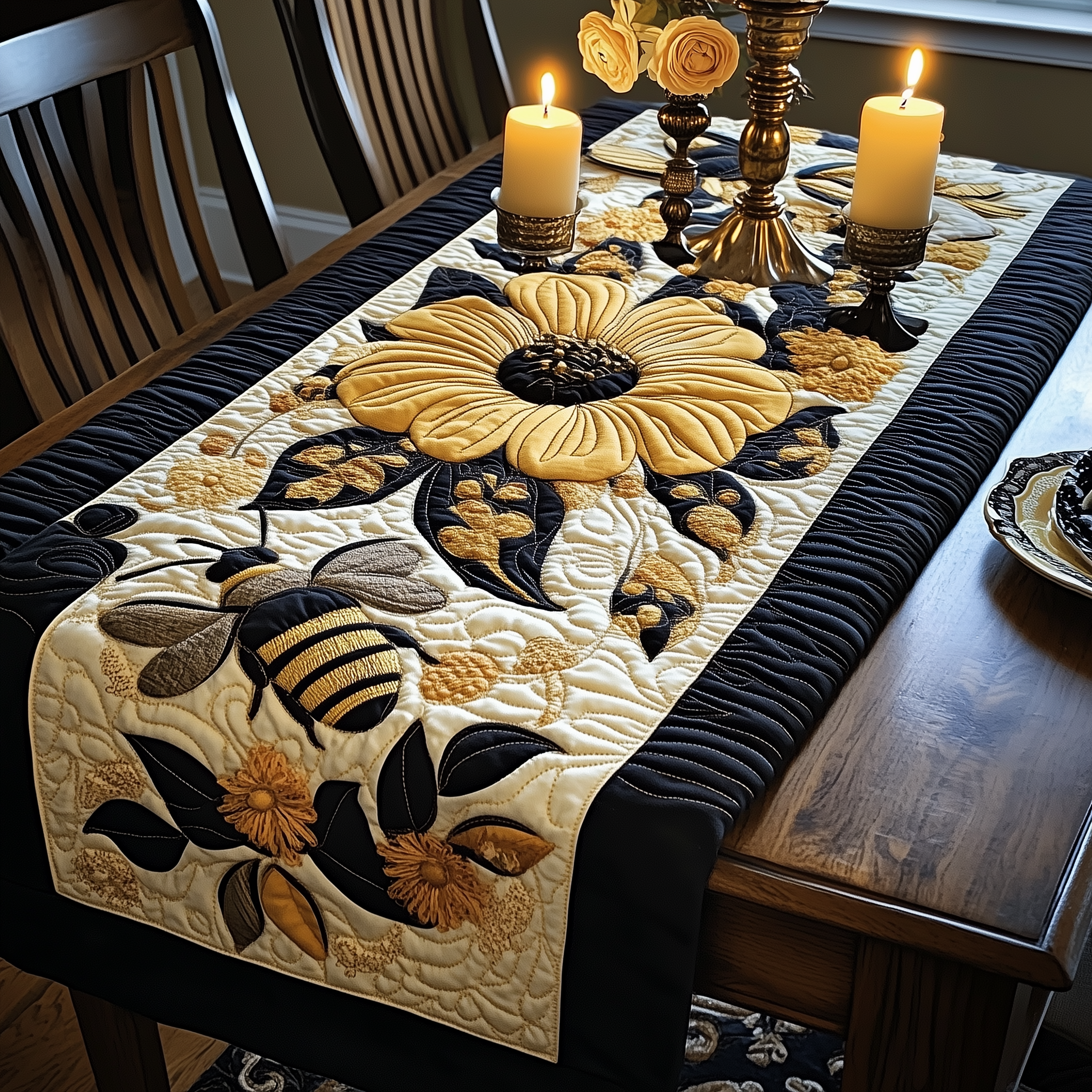 Golden Hive Harmony Quilted Table Runner First Valentine Gift For Boyfriend-1 Golden Hive Harmony Quilted Table Runner First Valentine Gift For Boyfriend-1