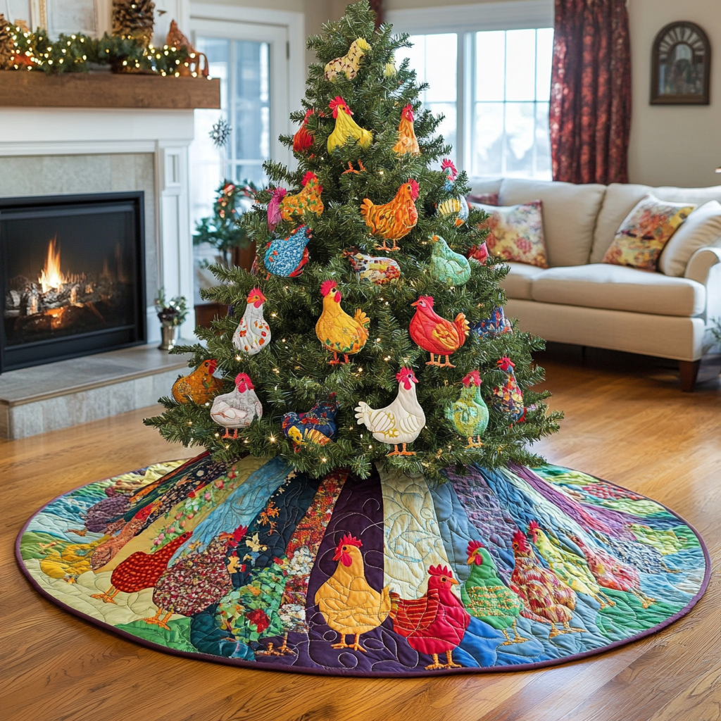 Gossiping Chickens Quilted Tree Skirt Xmas Tree Surround Decorations Best Christmas Chicken Themed Gifts-1 Gossiping Chickens Quilted Tree Skirt Xmas Tree Surround Decorations Best Christmas Chicken Themed Gifts-1