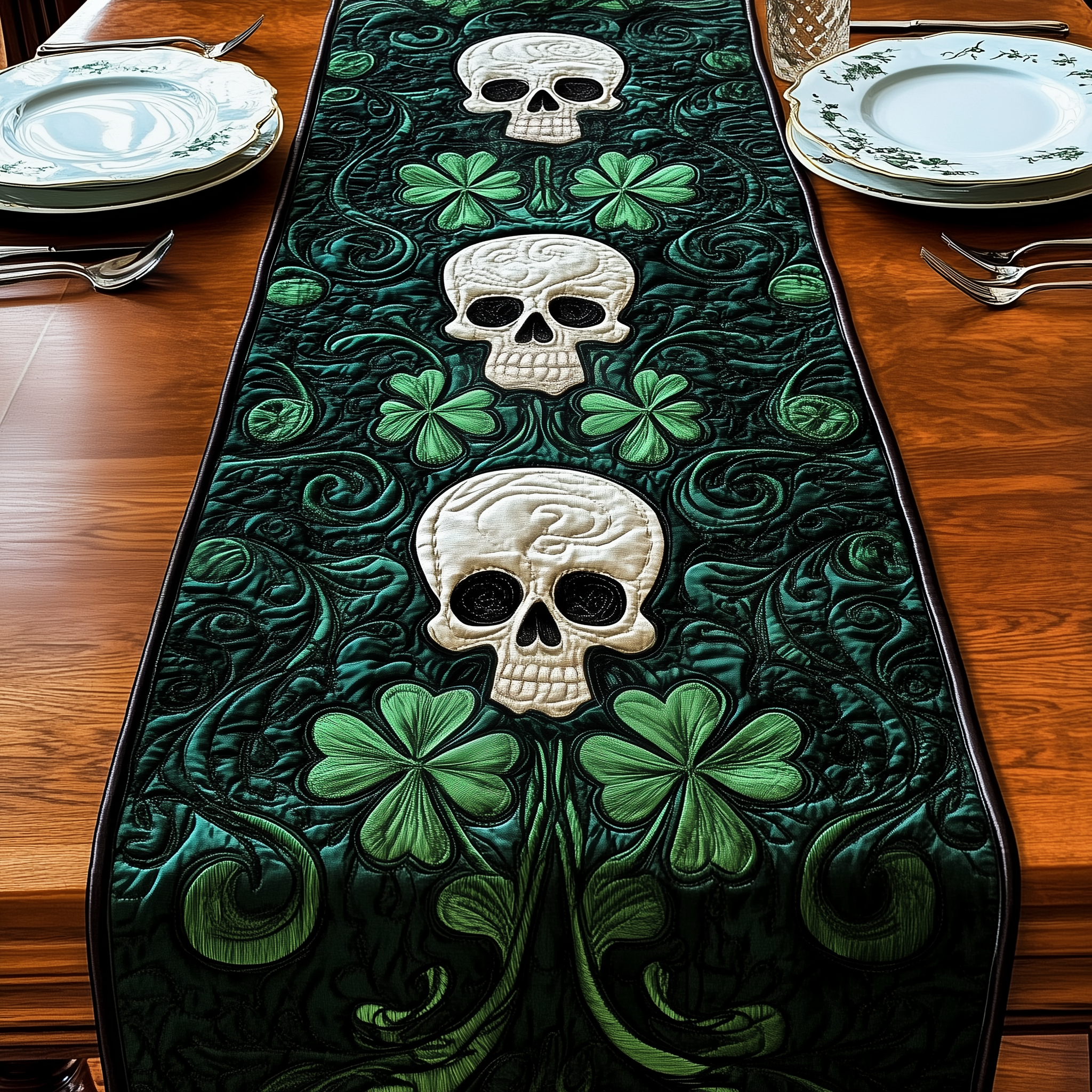 Gothic Shamrock Quilted Table Runner Patrick's Day Gift Ideas For Boyfriend-1 Gothic Shamrock Quilted Table Runner Patrick's Day Gift Ideas For Boyfriend-1