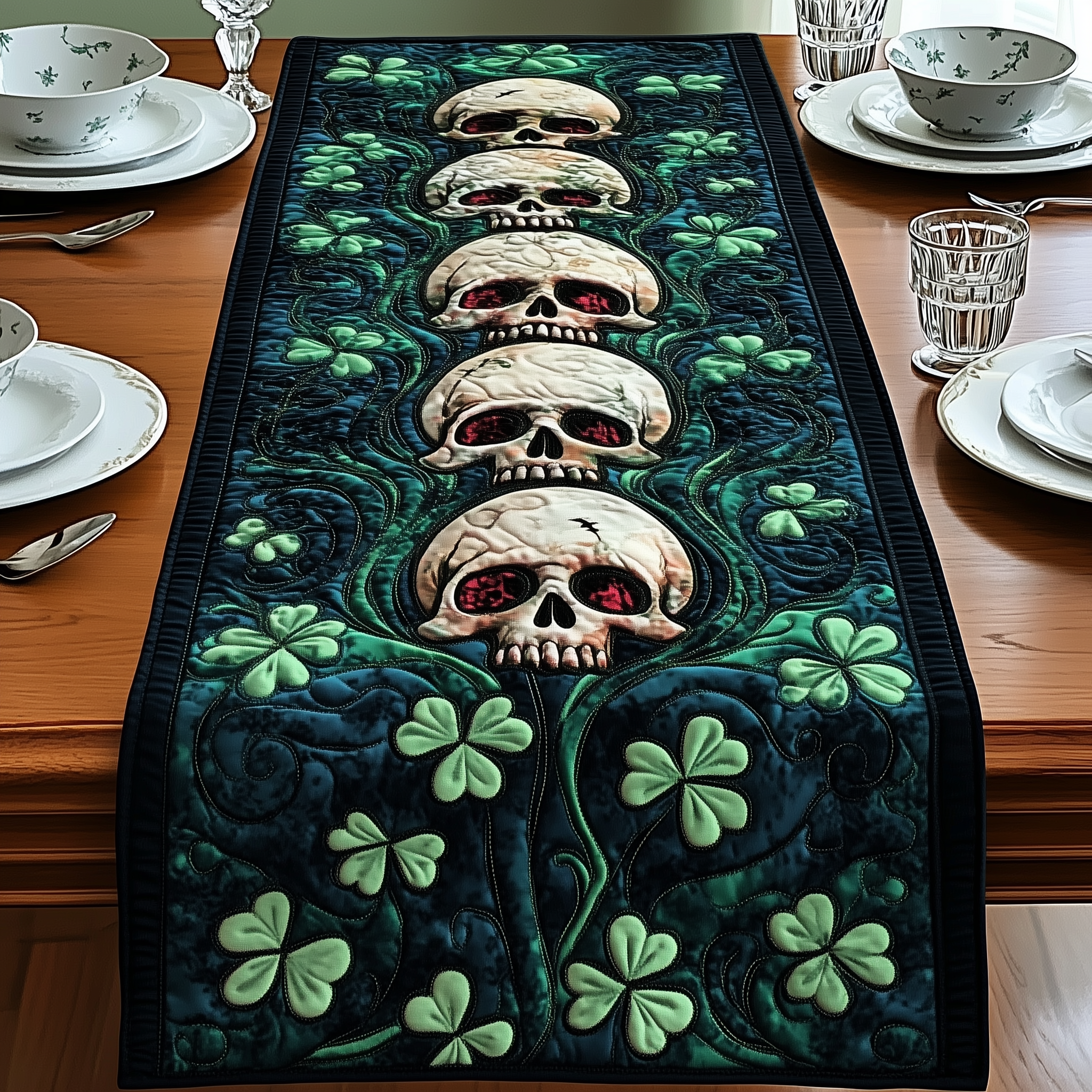 Gothic Shamrock Quilted Table Runner Patrick's Day Great Gifts For Wife-1 Gothic Shamrock Quilted Table Runner Patrick's Day Great Gifts For Wife-1