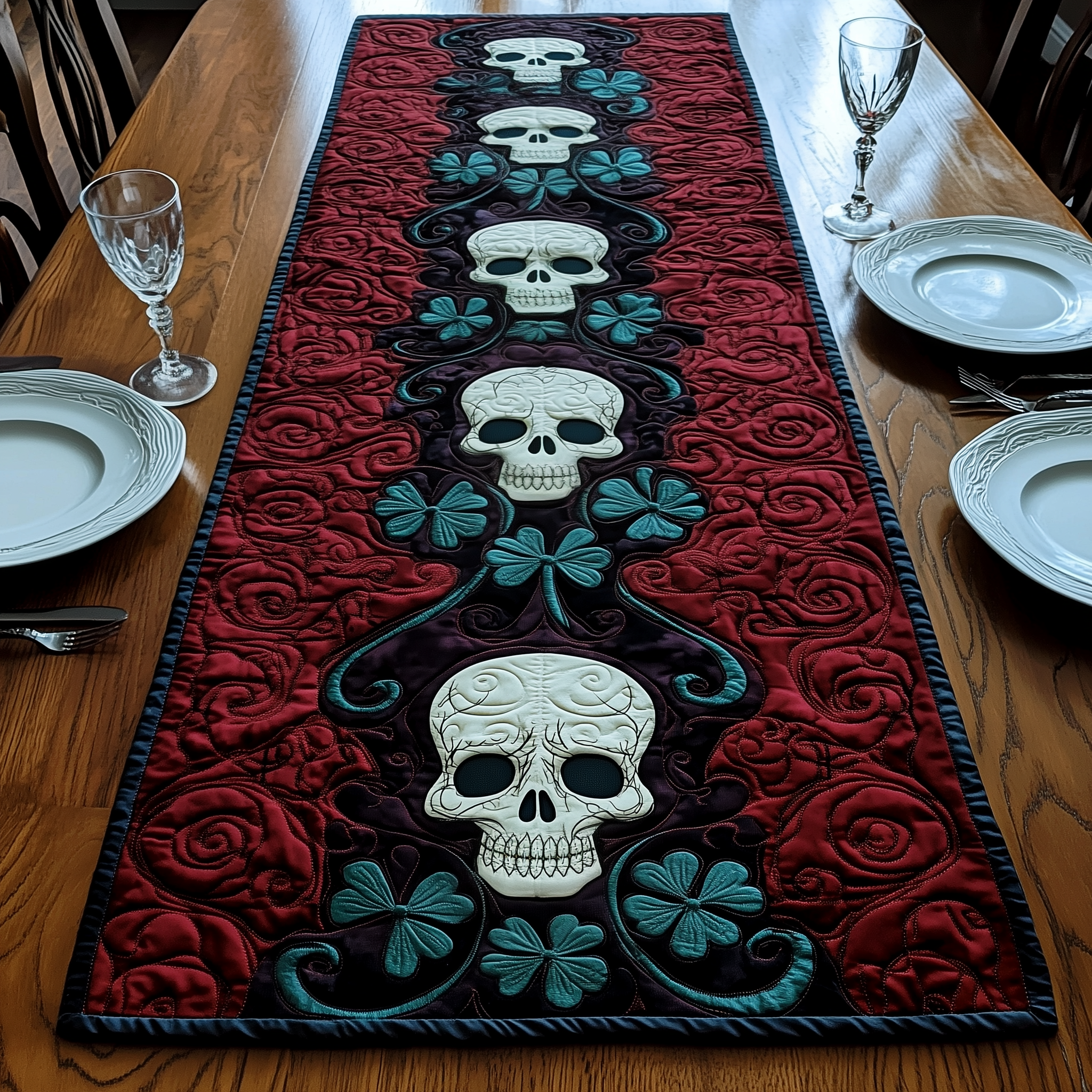 Gothic Shamrock Quilted Table Runner Patrick's Day Present Ideas For Wife-1 Gothic Shamrock Quilted Table Runner Patrick's Day Present Ideas For Wife-1
