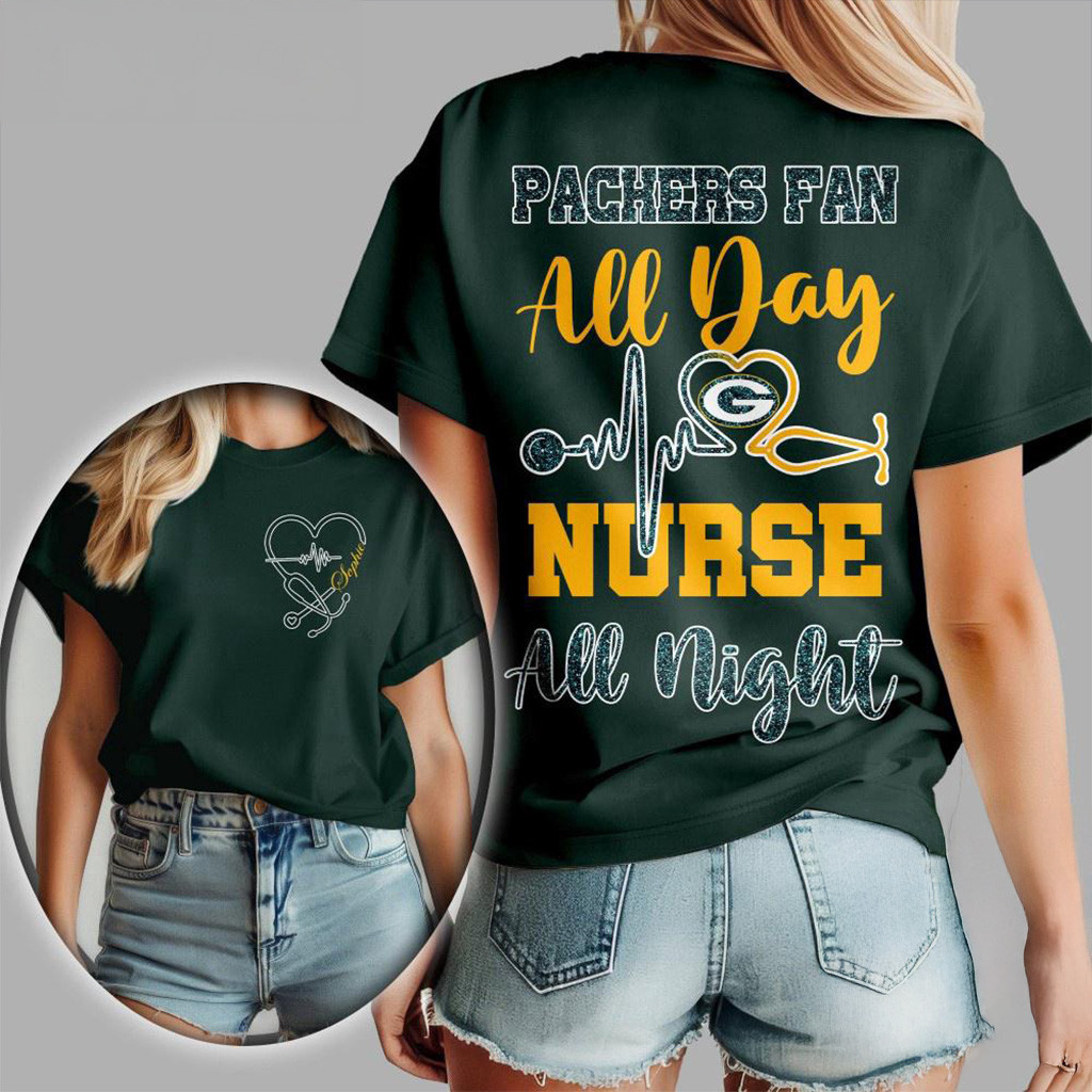 Green Bay Packers NFL All Day Nurse All Night Shirt Packers Merch Presents For Football Fans-1