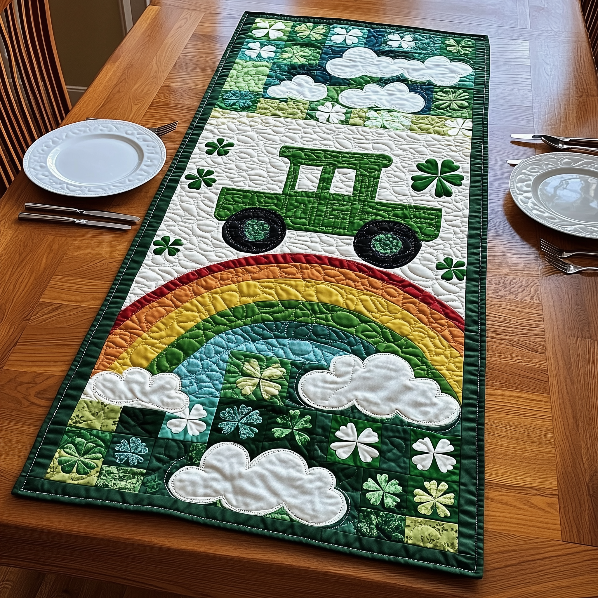 Green Truck Quilted Table Runner Best Gift For Sister In Law For Valentine Day-1 Green Truck Quilted Table Runner Best Gift For Sister In Law For Valentine Day-1