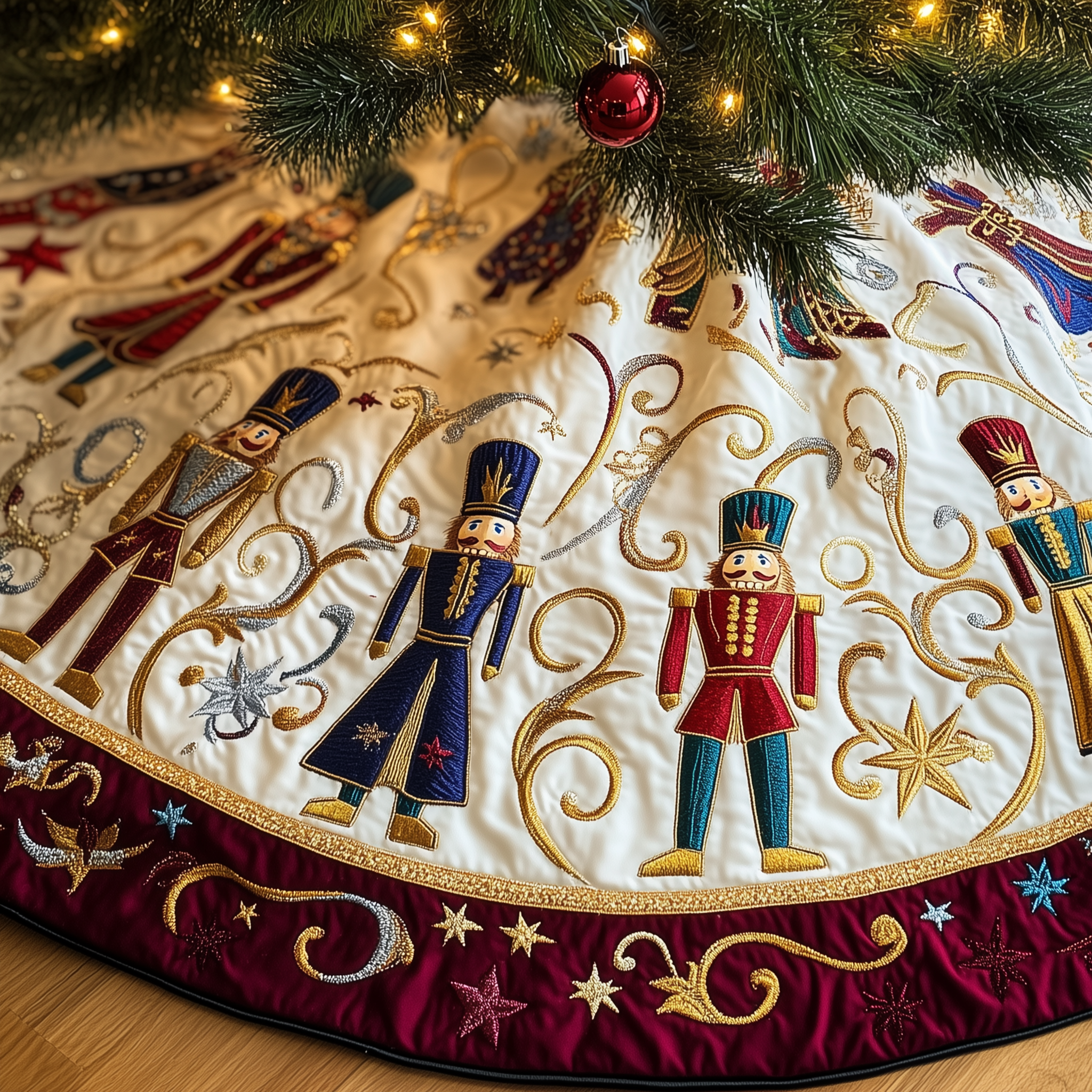 Grumpy Sleepy Nutcrackers Quilted Tree Skirt Holiday Tree Skirt Xmas Indoor Nucracker Theme Christmas Decorations-1