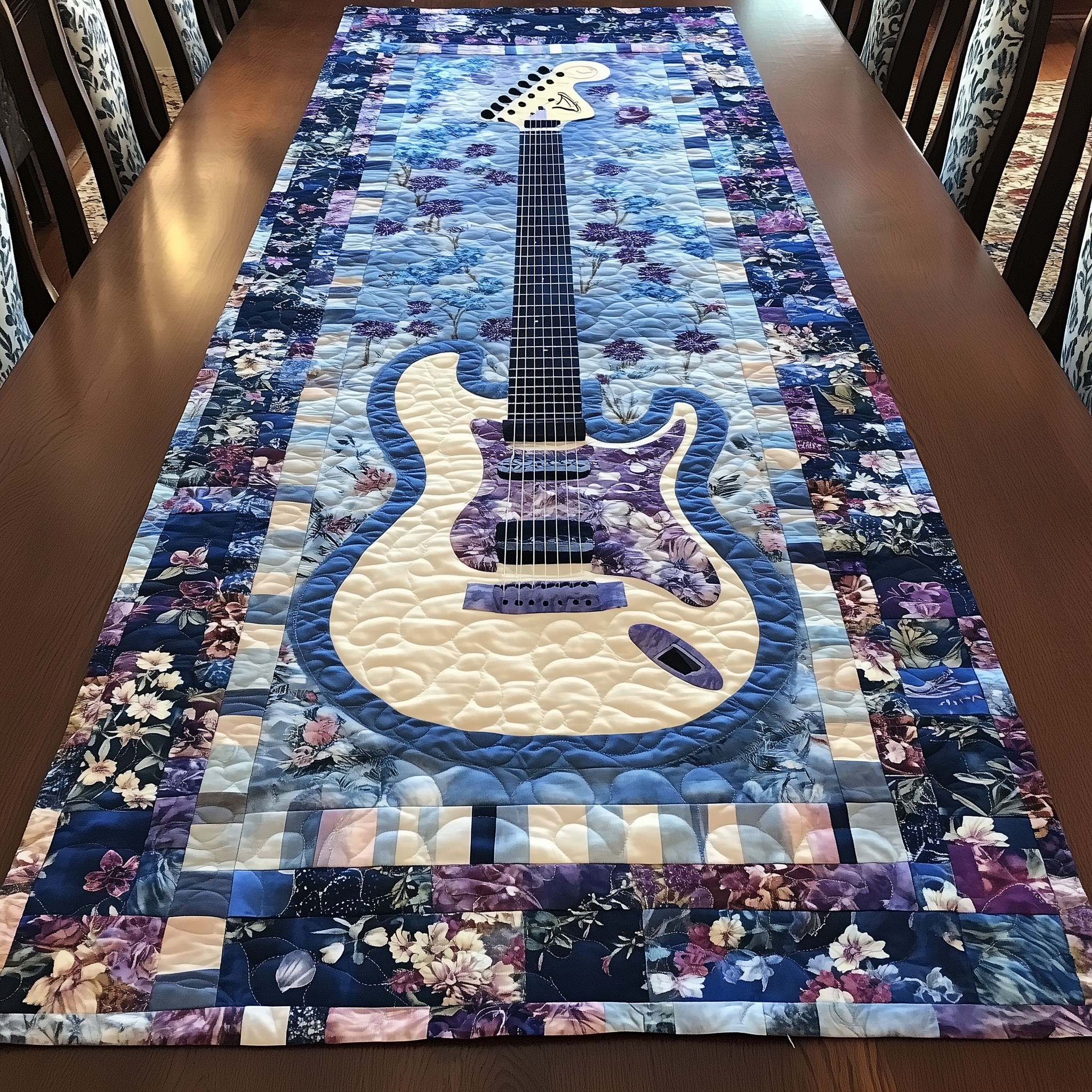 Guitar Blue Quilted Table Runner Best Christmas Xmas Gifts For Guitar Players-1 Guitar Blue Quilted Table Runner Best Christmas Xmas Gifts For Guitar Players-1