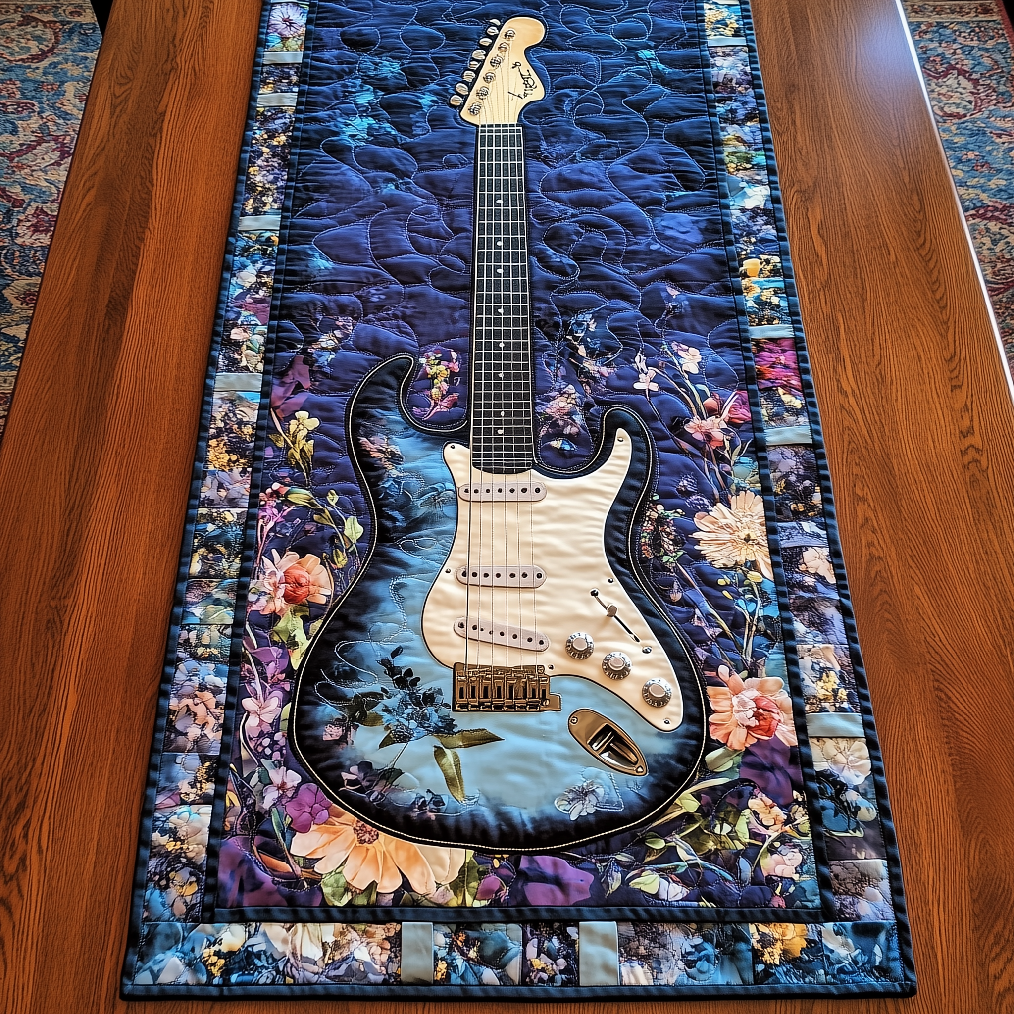 Guitar Blue Quilted Table Runner Dining Table Runner Merchandise Decorations Guitar Gifts-1 Guitar Blue Quilted Table Runner Dining Table Runner Merchandise Decorations Guitar Gifts-1
