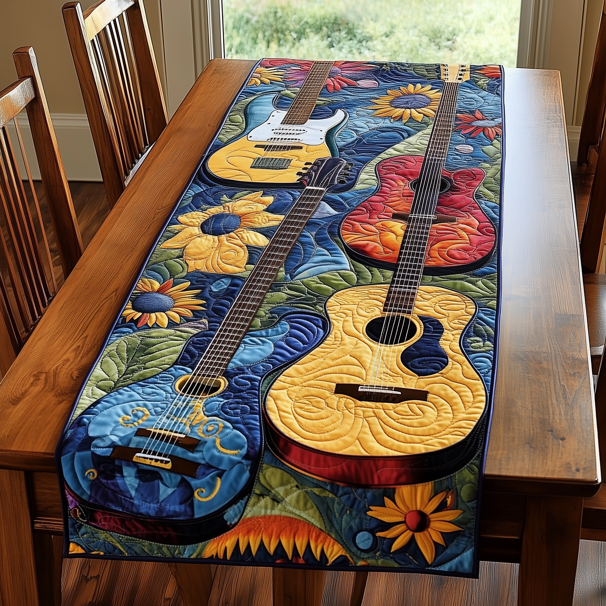 Guitarist's Garden Quilted Table Runner Best Themed Stuff Gifts For Guitar Lovers-1 Guitarist's Garden Quilted Table Runner Best Themed Stuff Gifts For Guitar Lovers-1