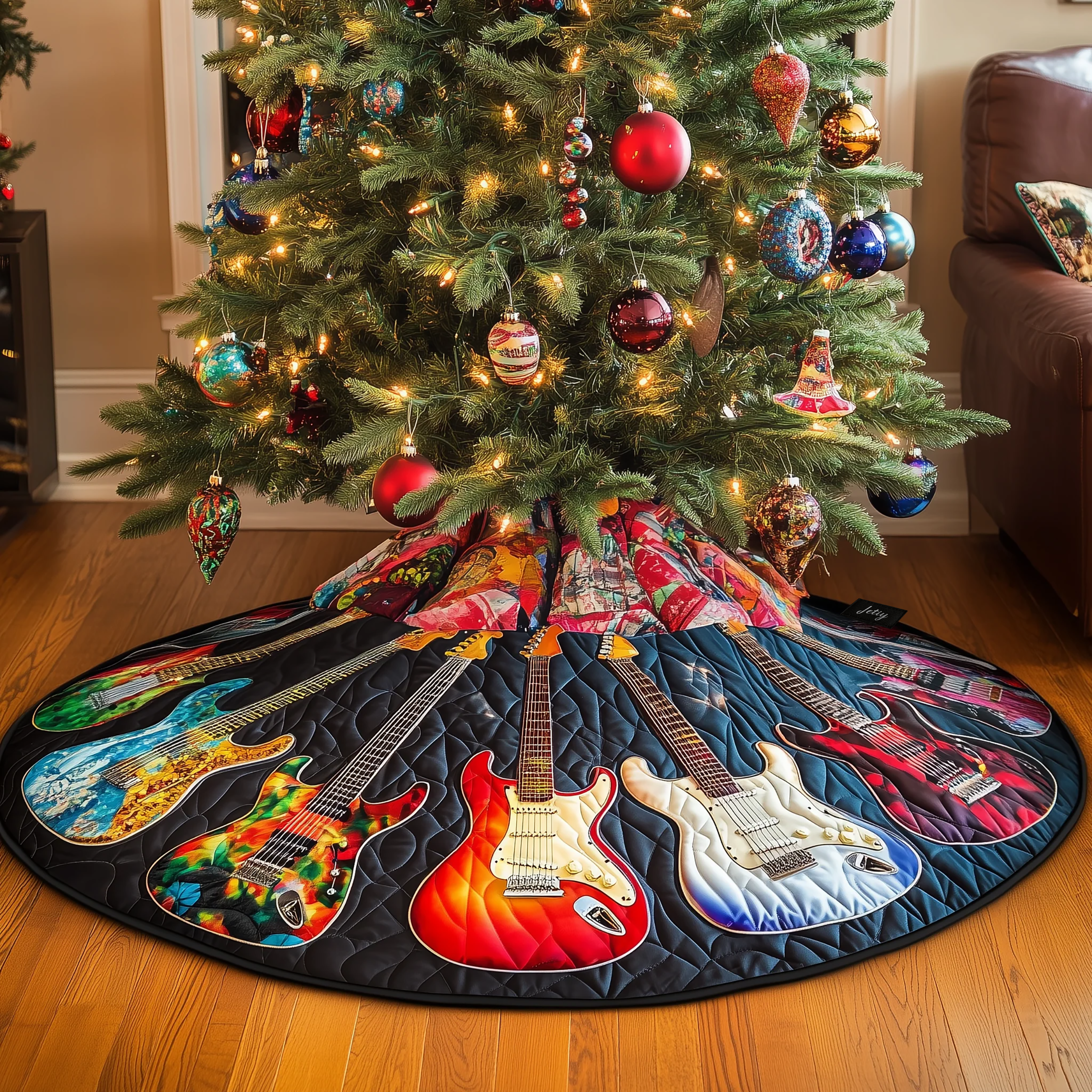 Guitars Quilted Tree Skirt Holiday Christmas Tree Base Guitar Lovers Xmas Gifts For Him-1 Guitars Quilted Tree Skirt Holiday Christmas Tree Base Guitar Lovers Xmas Gifts For Him-1