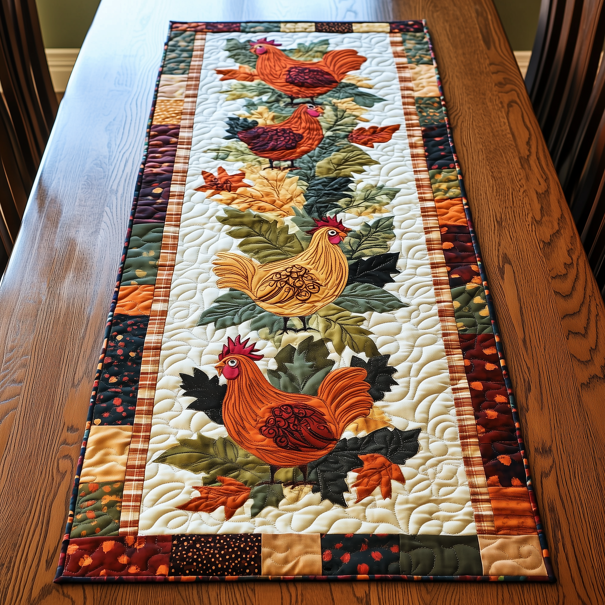 Happy Chickens Quilted Table Runner Dining Table Runner Decorations Chicken Gifts Ideas-1 Happy Chickens Quilted Table Runner Dining Table Runner Decorations Chicken Gifts Ideas-1