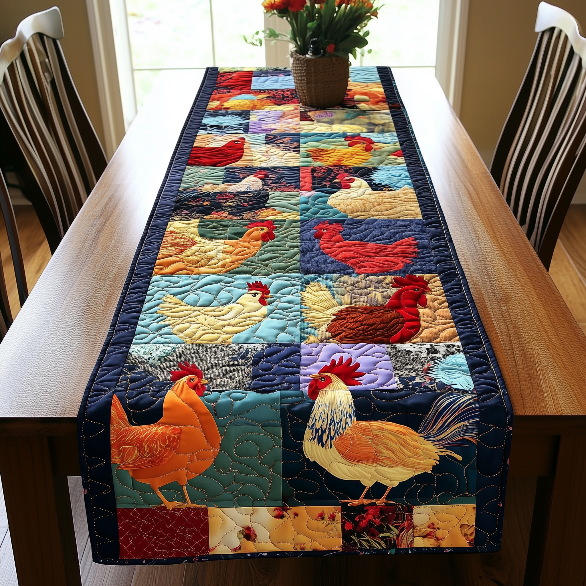 Happy Chickens Quilted Table Runner Modern Coffee Table Runner Gifts With Chicken Theme-1 Happy Chickens Quilted Table Runner Modern Coffee Table Runner Gifts With Chicken Theme-1