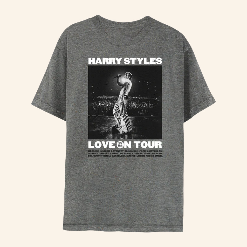 Harry Styles Merch Harry Styles Love On Tour Gray Photo T-Shirt Gifts For Music Lovers-1 Harry Styles Merch Harry Styles Love On Tour Gray Photo T-Shirt Gifts For Music Lovers-1