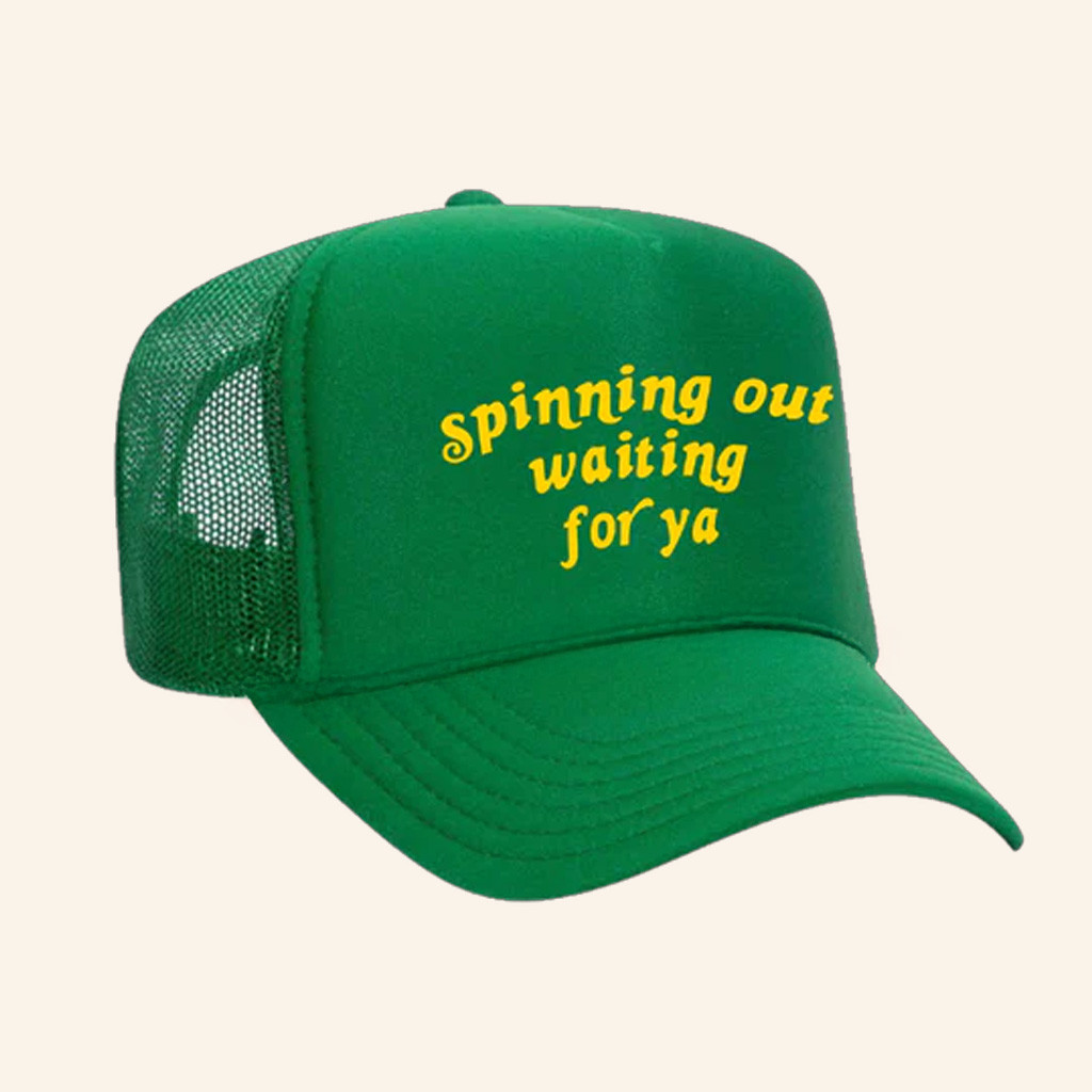 Harry Styles Merch Spinning Out Waiting For Ya Green Trucker Hat Gifts For Music Lovers-1