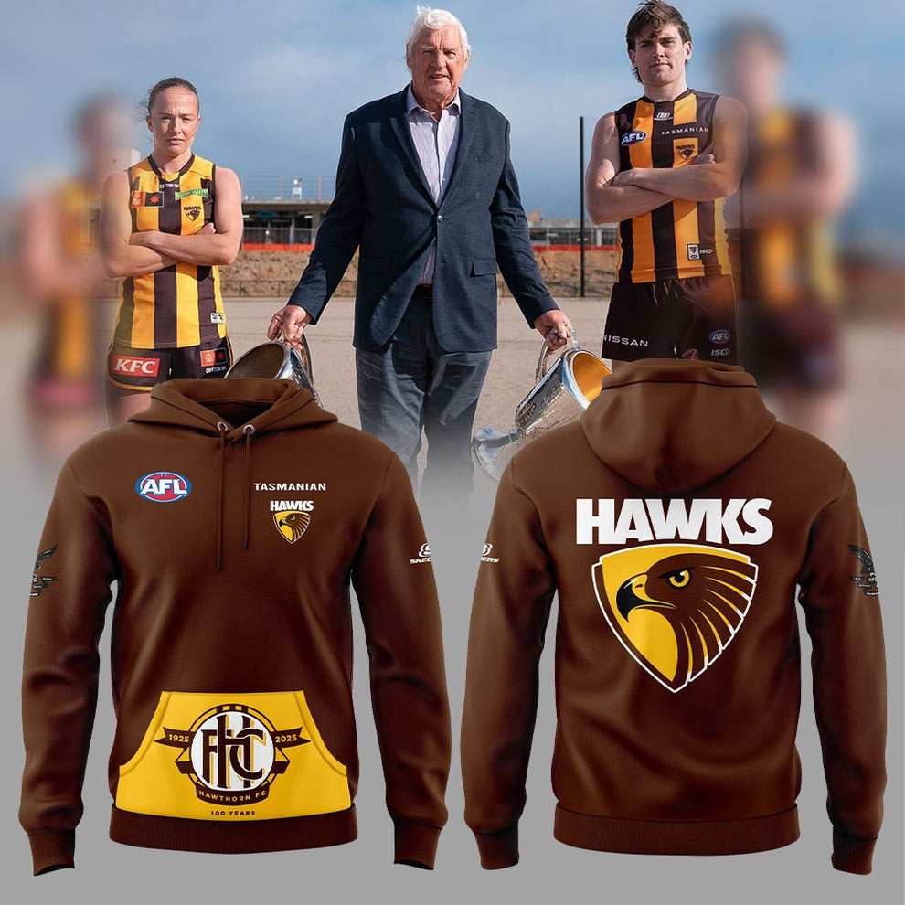 Hawthorn Football Club 100 Years Commemorative Hoodie 2025 AFL Hawthorn F.C. Fan Merch-1