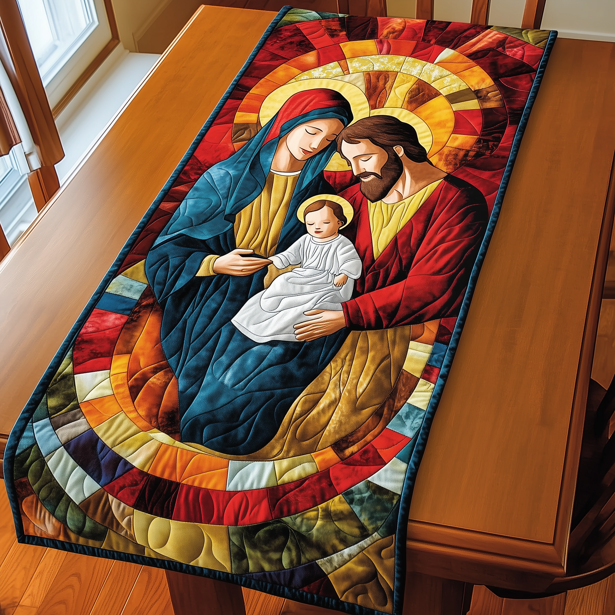 Holy Night Arrival Quilted Table RunnerNativity Xmas Faith Holiday Christian Christmas Gifts For Family-1
