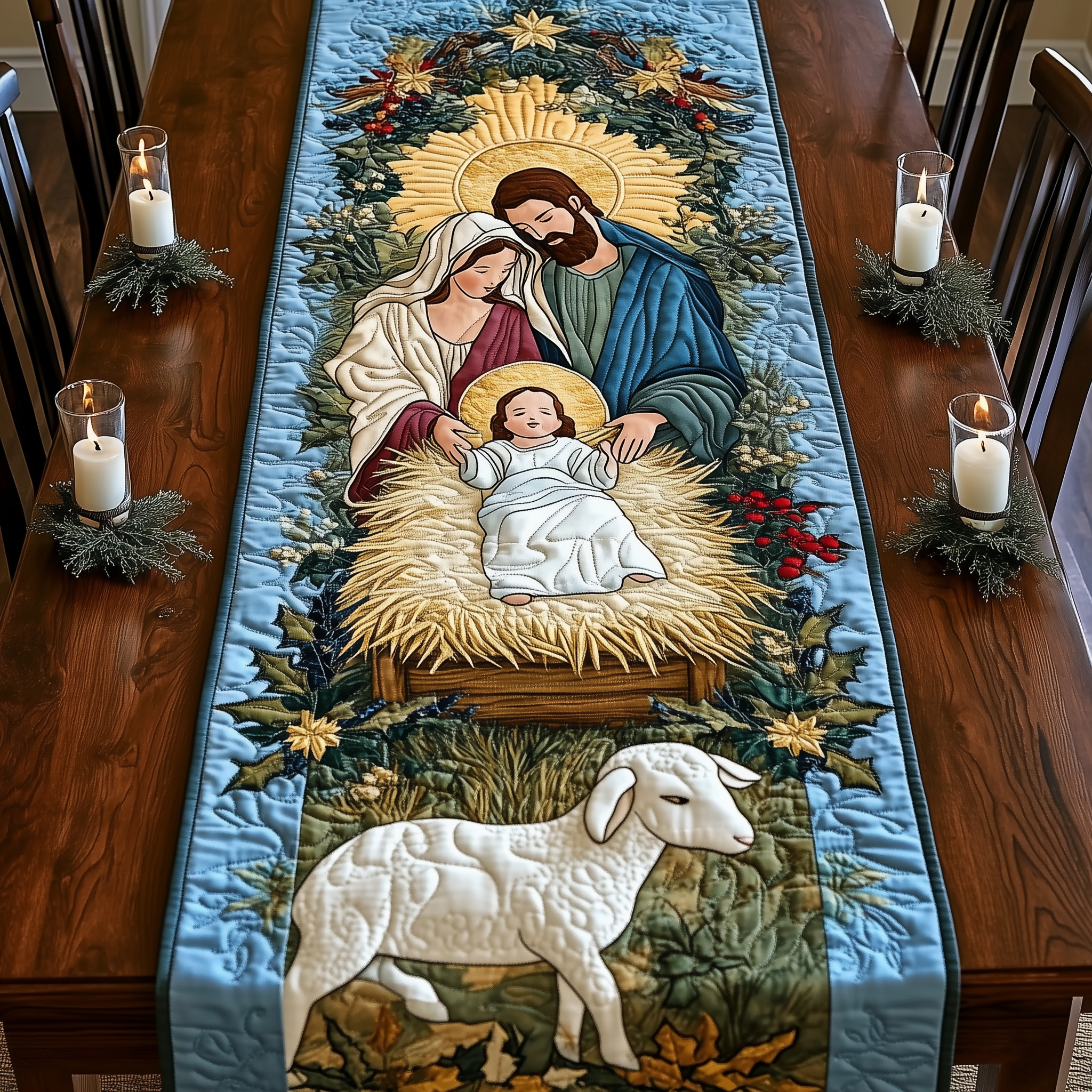 Holy Night Blessings Quilted Table Runner Faith Christian Stuff Indoor Christmas Decorations-1 Holy Night Blessings Quilted Table Runner Faith Christian Stuff Indoor Christmas Decorations-1