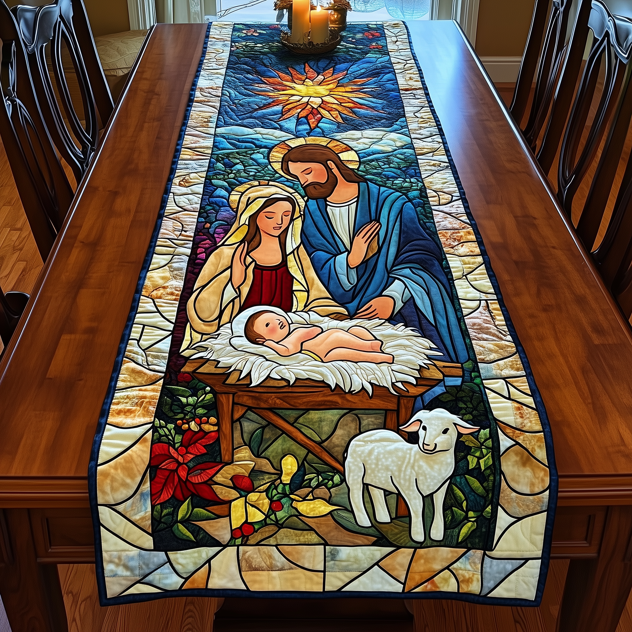 Holy Night Blessings Quilted Table Runner Holiday Dining Christmas Table Runner Home Decorations-1 Holy Night Blessings Quilted Table Runner Holiday Dining Christmas Table Runner Home Decorations-1