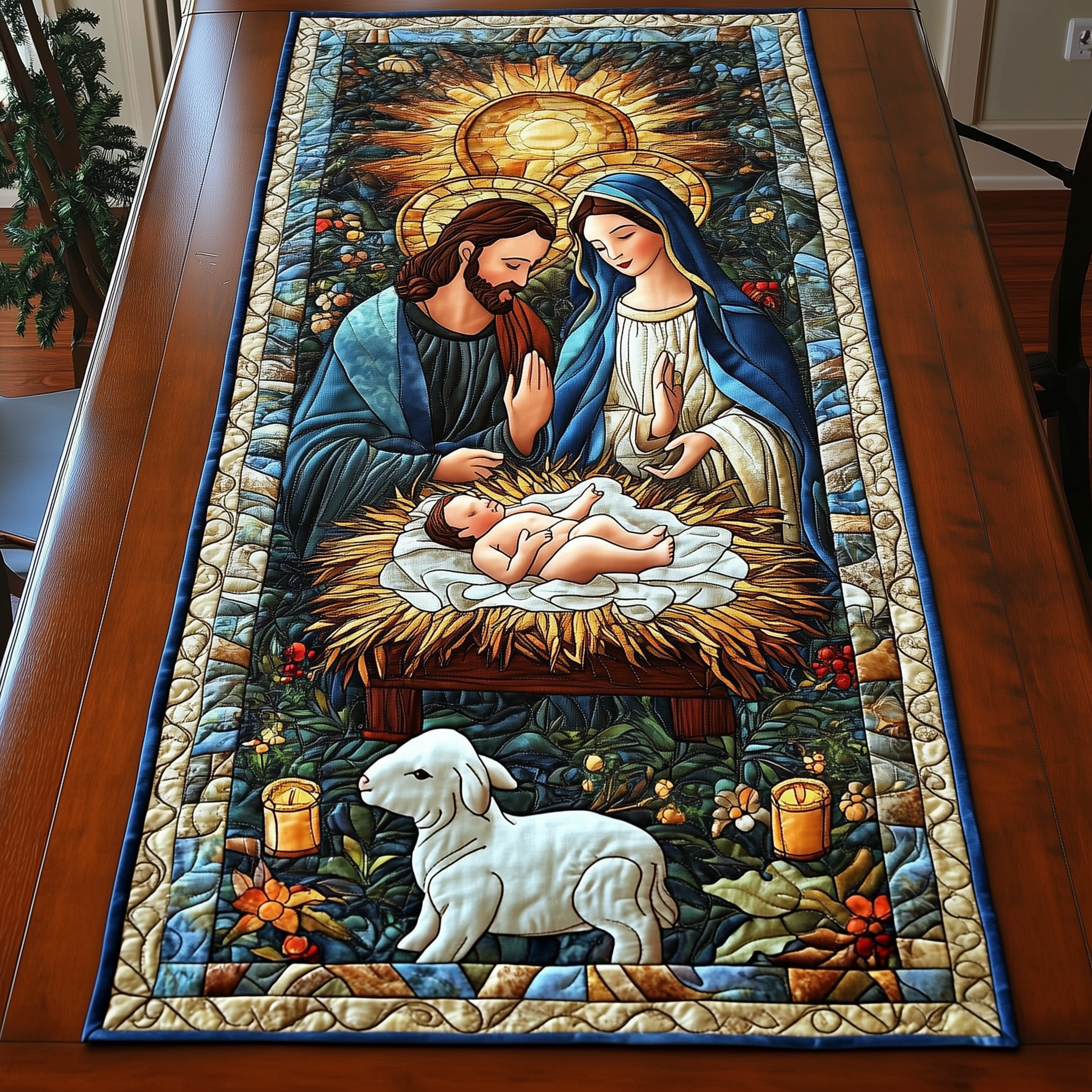 Holy Night Blessings Quilted Table Runner Nativity Christian Stuff Home Christmas Decorations Best Gifts-1 Holy Night Blessings Quilted Table Runner Nativity Christian Stuff Home Christmas Decorations Best Gifts-1