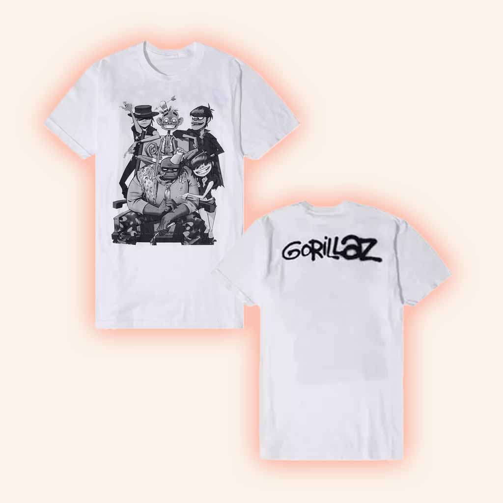 Hot Topic Merch Gorillaz Black And White Group Photo T-Shirt Unique Gift For Friend-1 Hot Topic Merch Gorillaz Black And White Group Photo T-Shirt Unique Gift For Friend-1