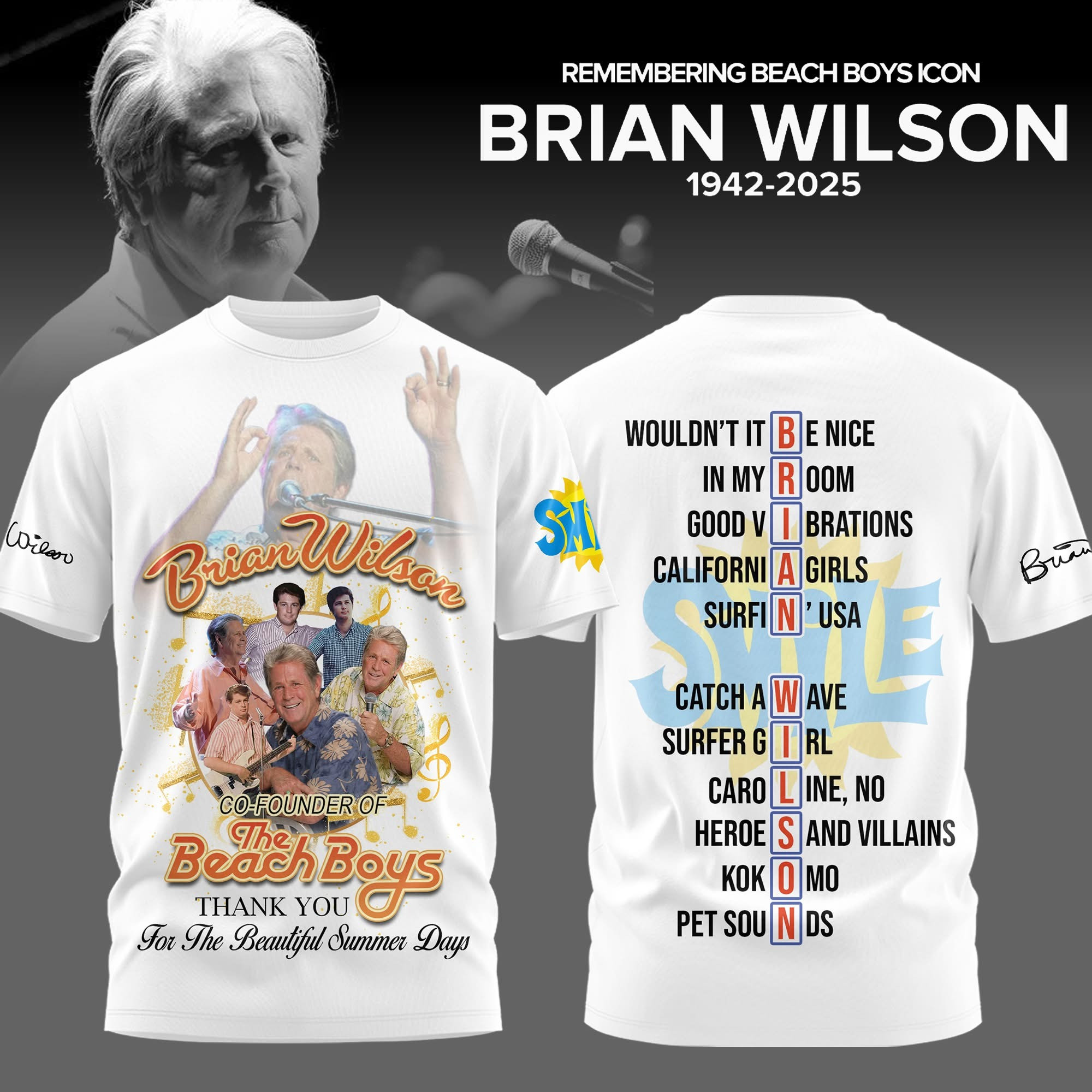 In Memory Of Brian Wilson T-Shirt Thank You RIP Legend The Beach Boys Fan Gifts For Him-1 In Memory Of Brian Wilson T-Shirt Thank You RIP Legend The Beach Boys Fan Gifts For Him-1