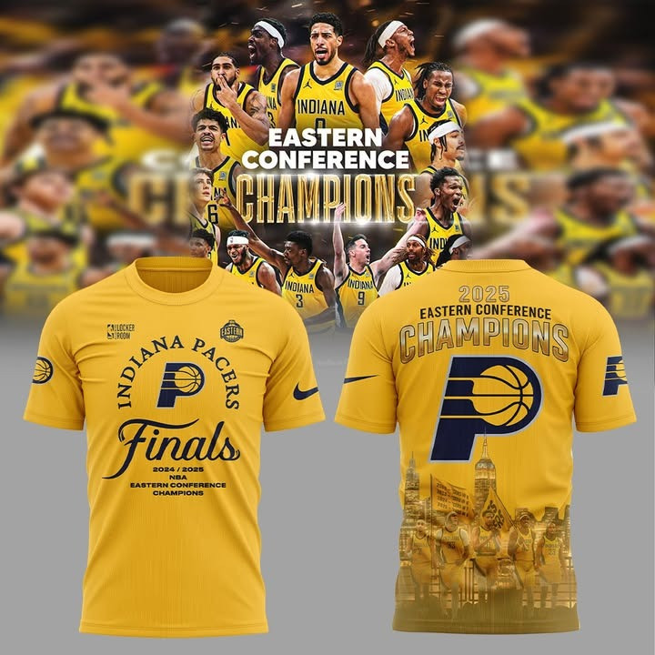 Indiana Pacers 2025 Eastern Conference Champions T-Shirt Yellow Gold NBA Finals Merch-1