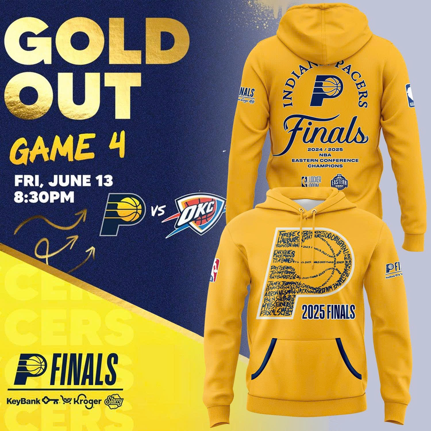 Indiana Pacers Eastern Conference Champions 2025 Hoodie Yellow NBA Merch Gifts For True Fans-1