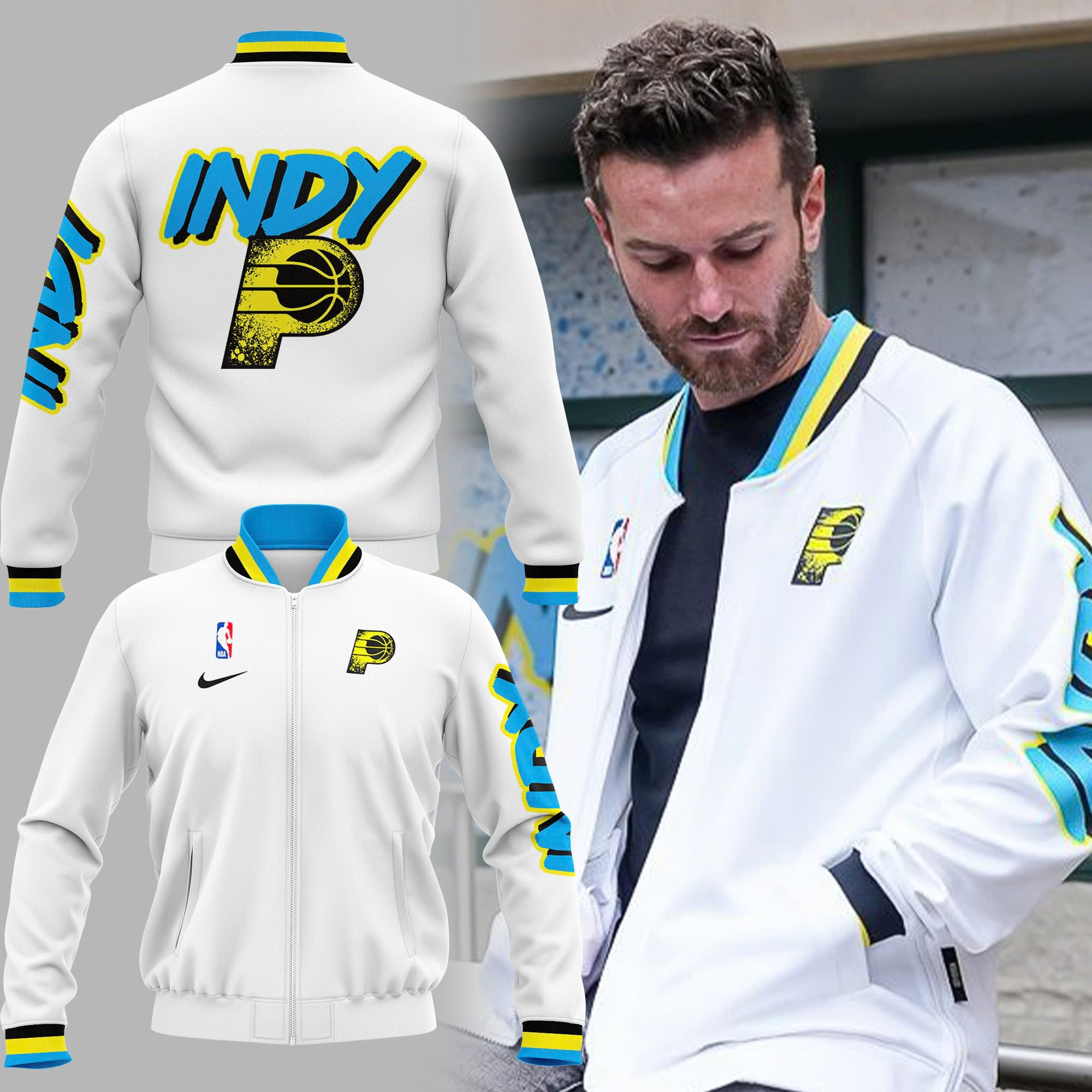 Indiana Pacers Indy New City Connect IP Zip Bomber NBA Basketball Lovers Fan Merch Gifts-1 Indiana Pacers Indy New City Connect IP Zip Bomber NBA Basketball Lovers Fan Merch Gifts-1