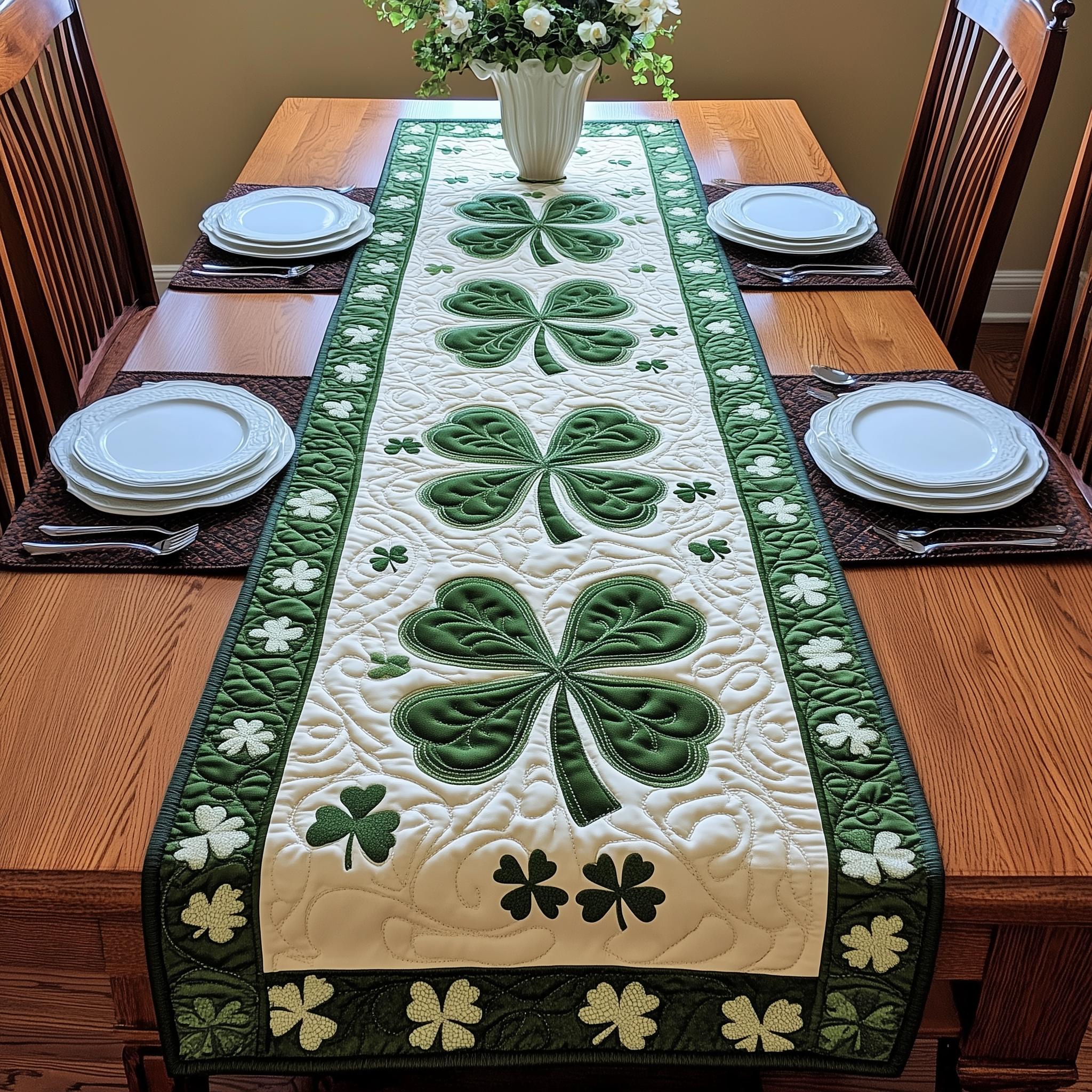 Irish Shamrock Quilted Table Runner Patrick's Day Best Gifts For Boyfriend-1 Irish Shamrock Quilted Table Runner Patrick's Day Best Gifts For Boyfriend-1