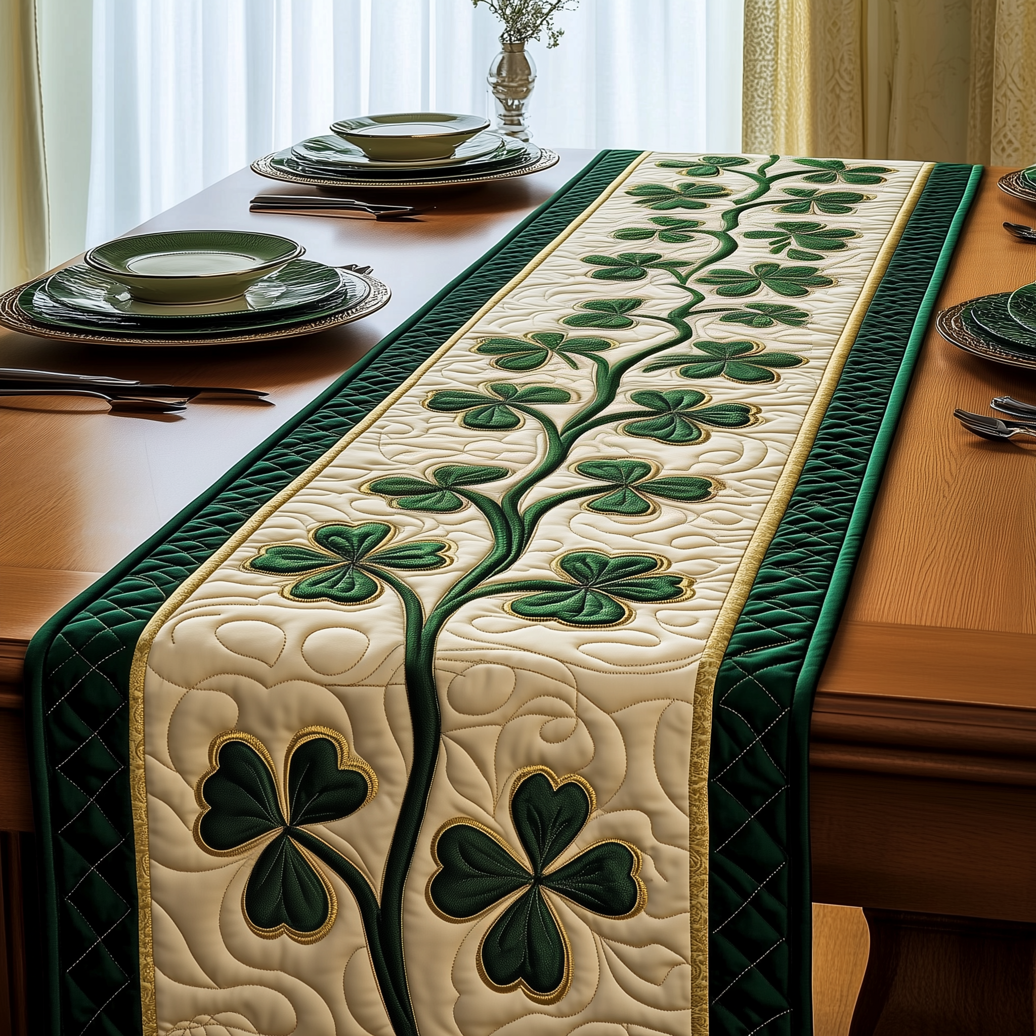 Irish Shamrock Quilted Table Runner Patrick's Day Best Gifts For Mom-1 Irish Shamrock Quilted Table Runner Patrick's Day Best Gifts For Mom-1